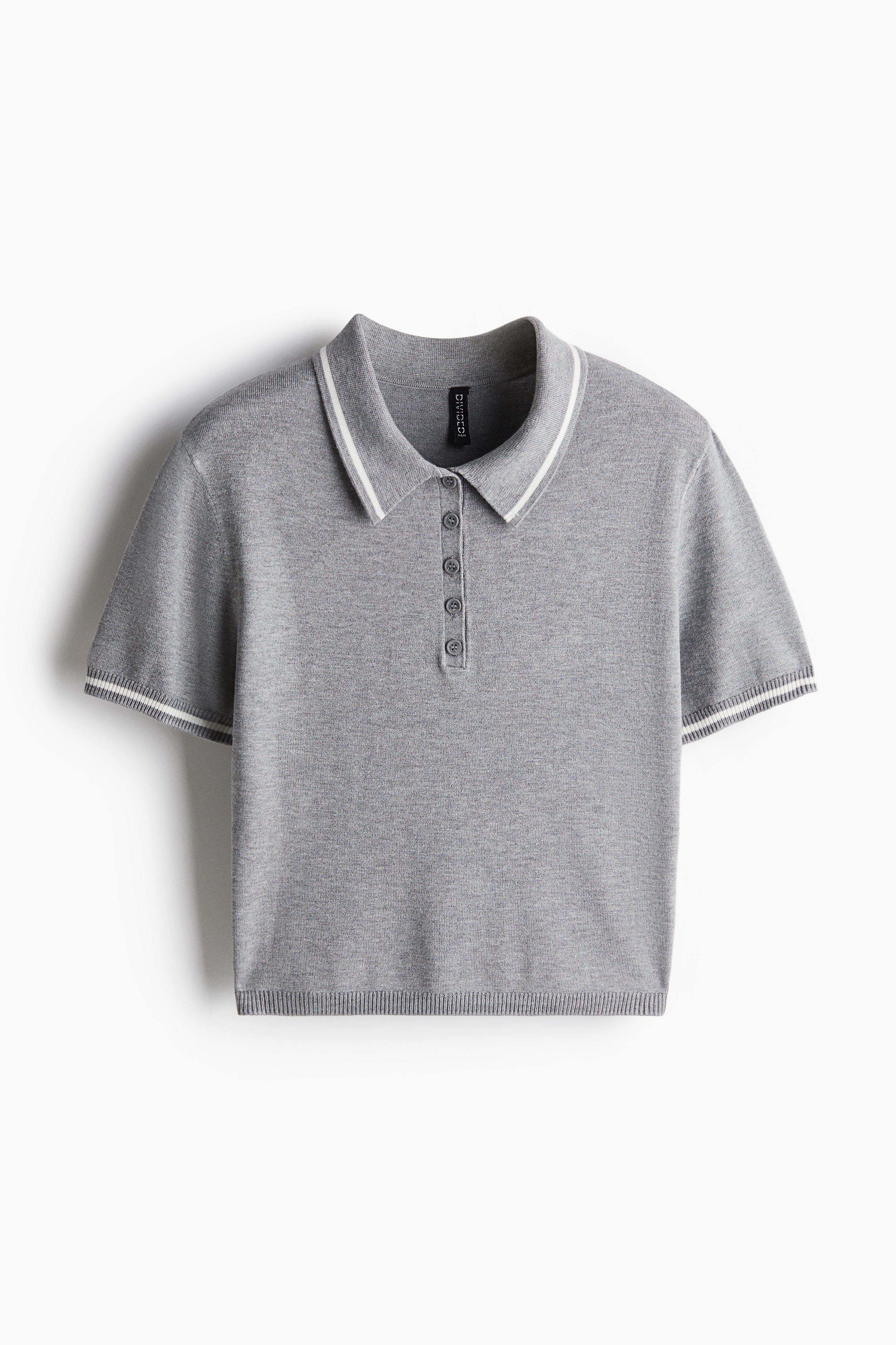 Fine-knit polo shirt - Light grey marl/Red/Striped