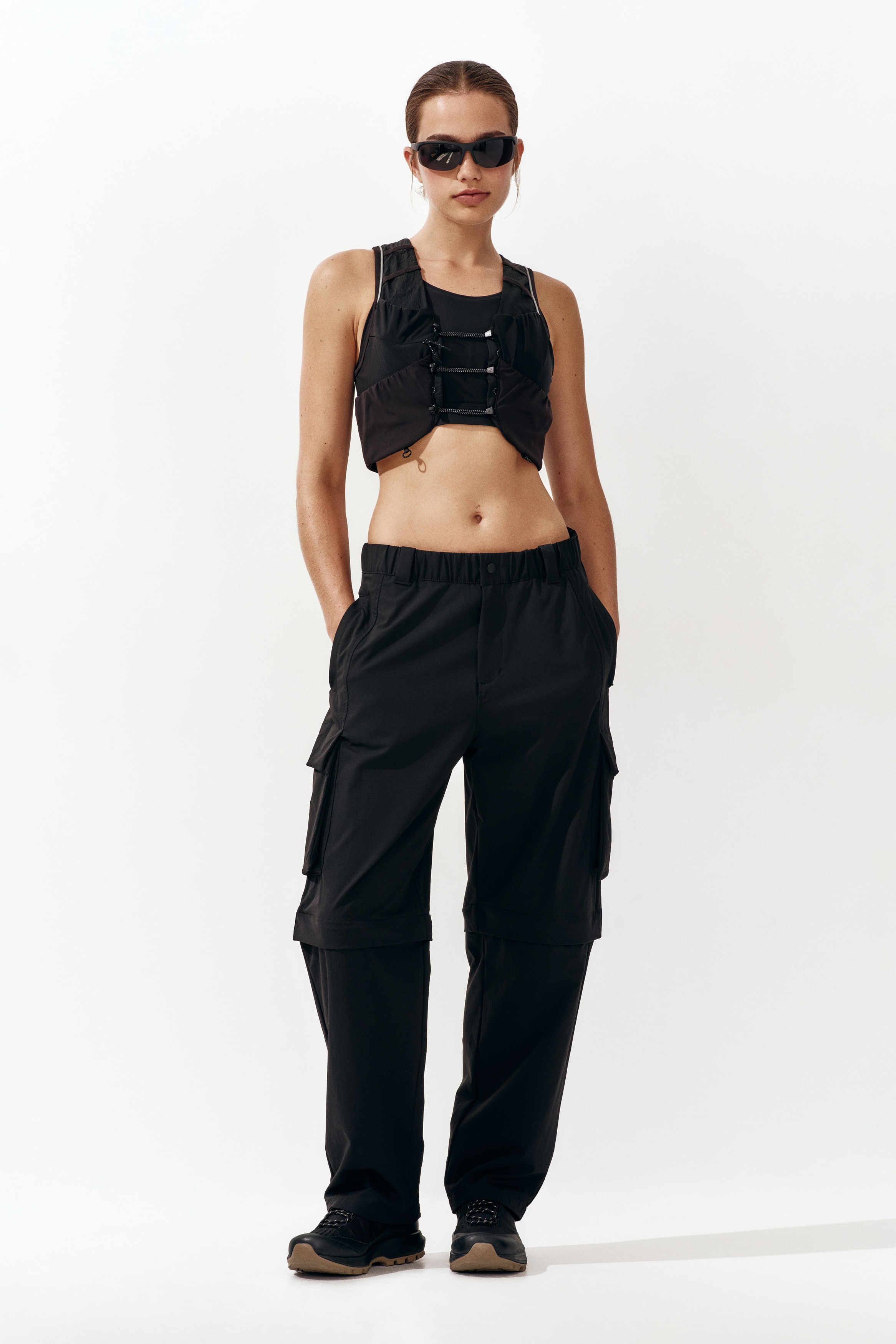 Zip-off broek met barrel-pijpen - Zwart/Kakigroen
