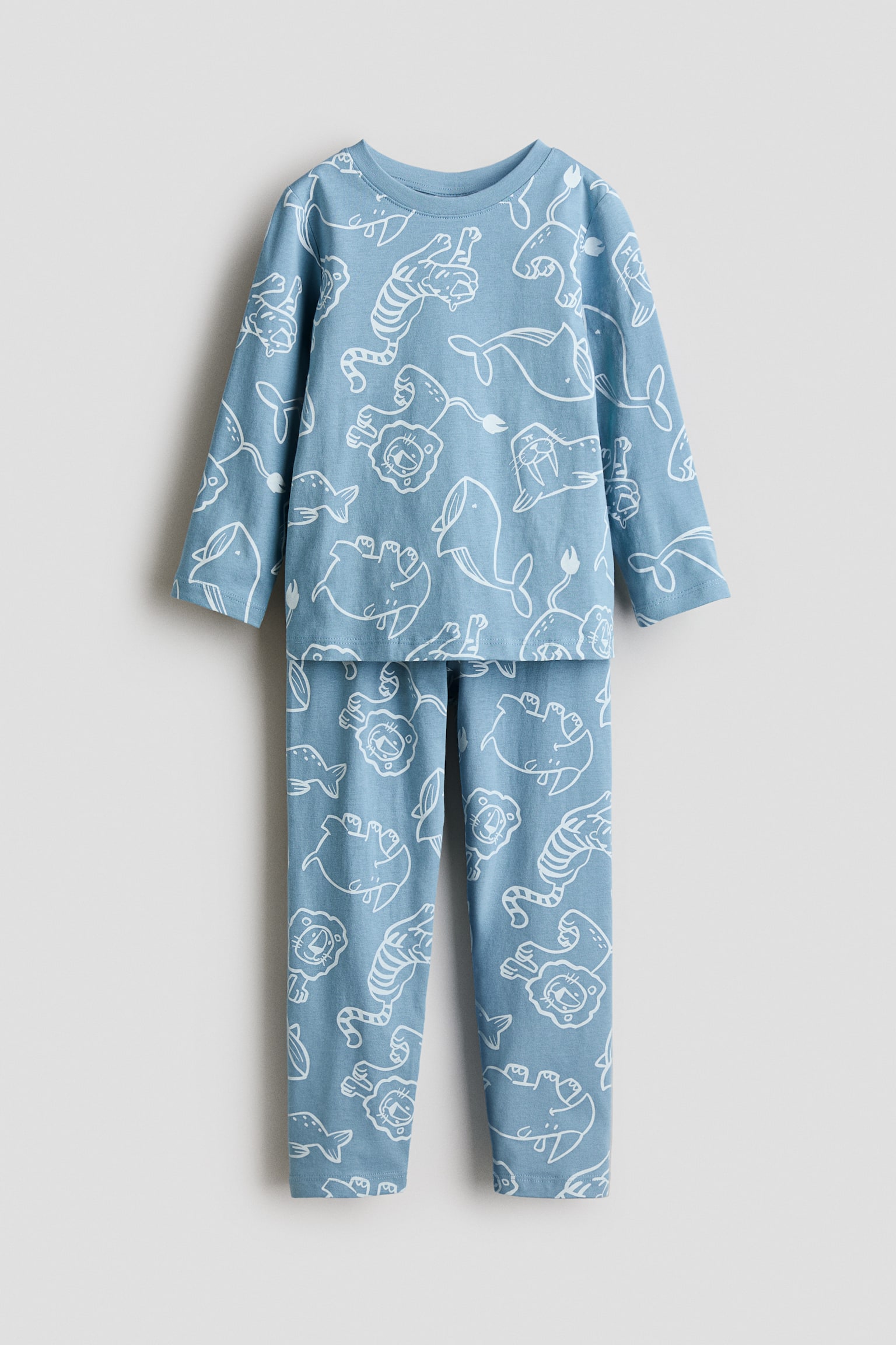 Patterned Jersey Pajamas - Blue/animals/White/cars
