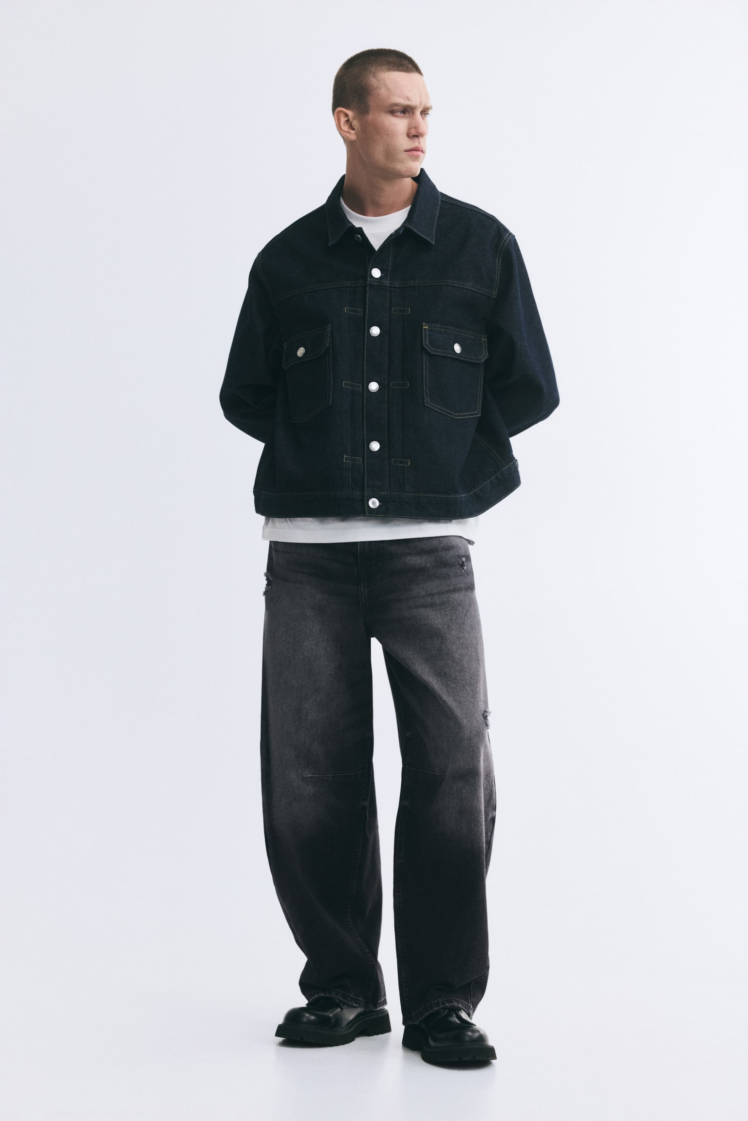 Baggy Barrel Jeans - Washed black/Dark denim blue - 1