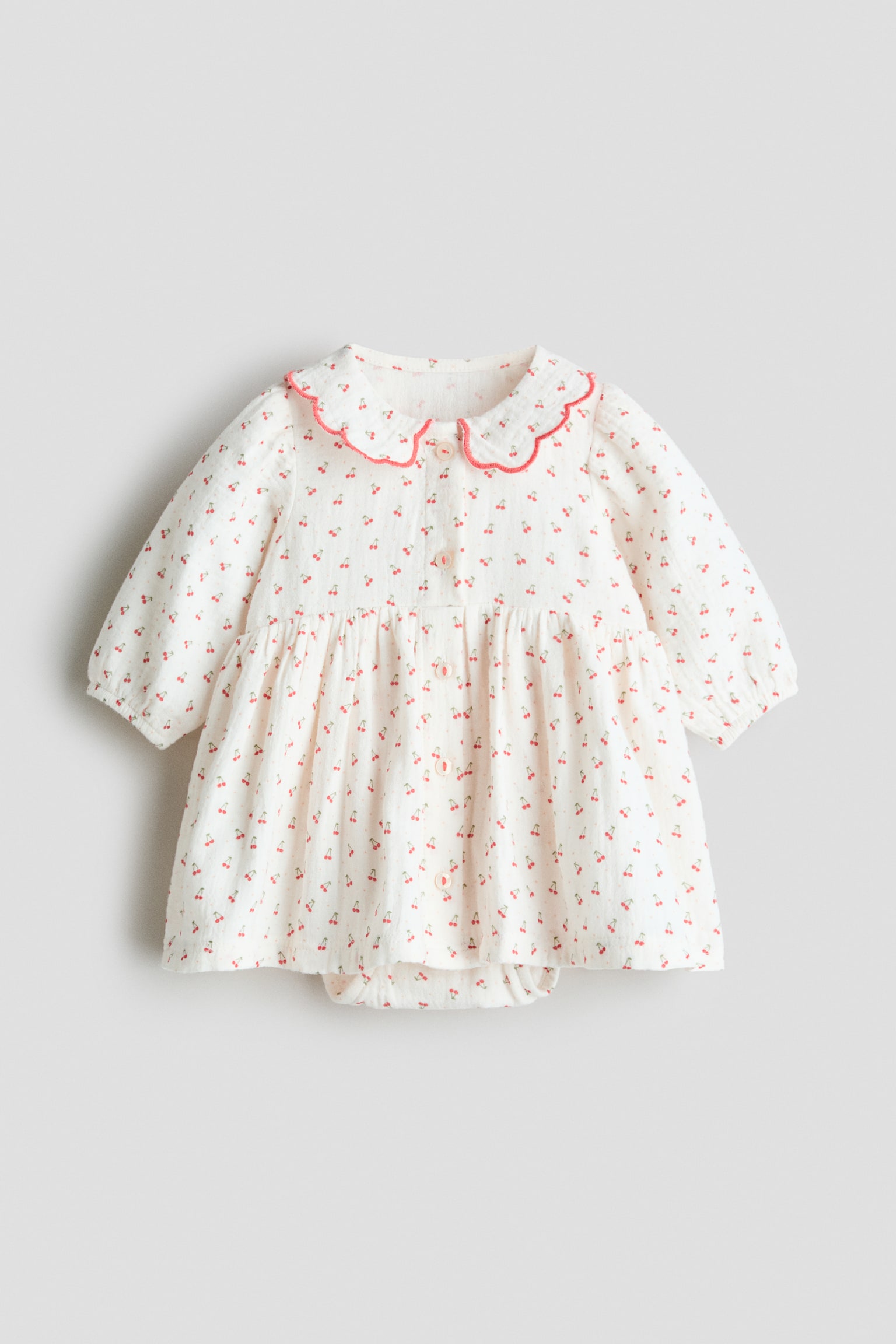 Kleid aus Baumwollmusselin - Cremefarben/Kirschen