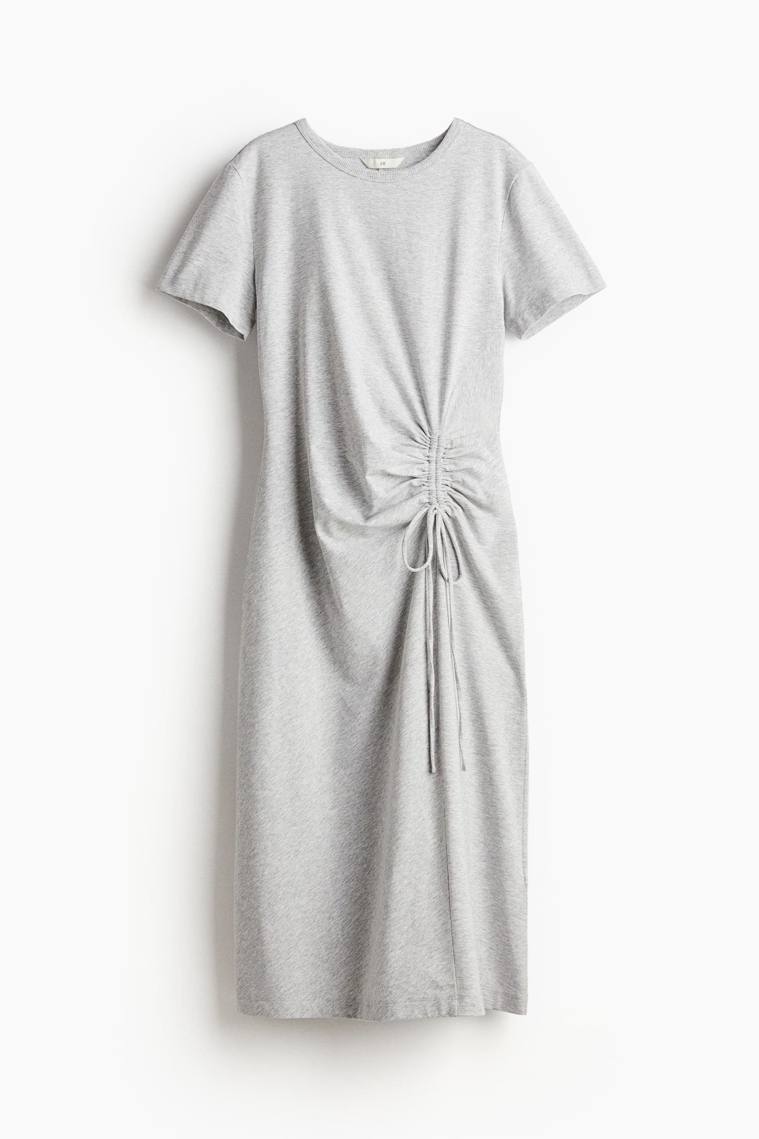 Drawstring Detail Tee Dress - Light grey marle - 2