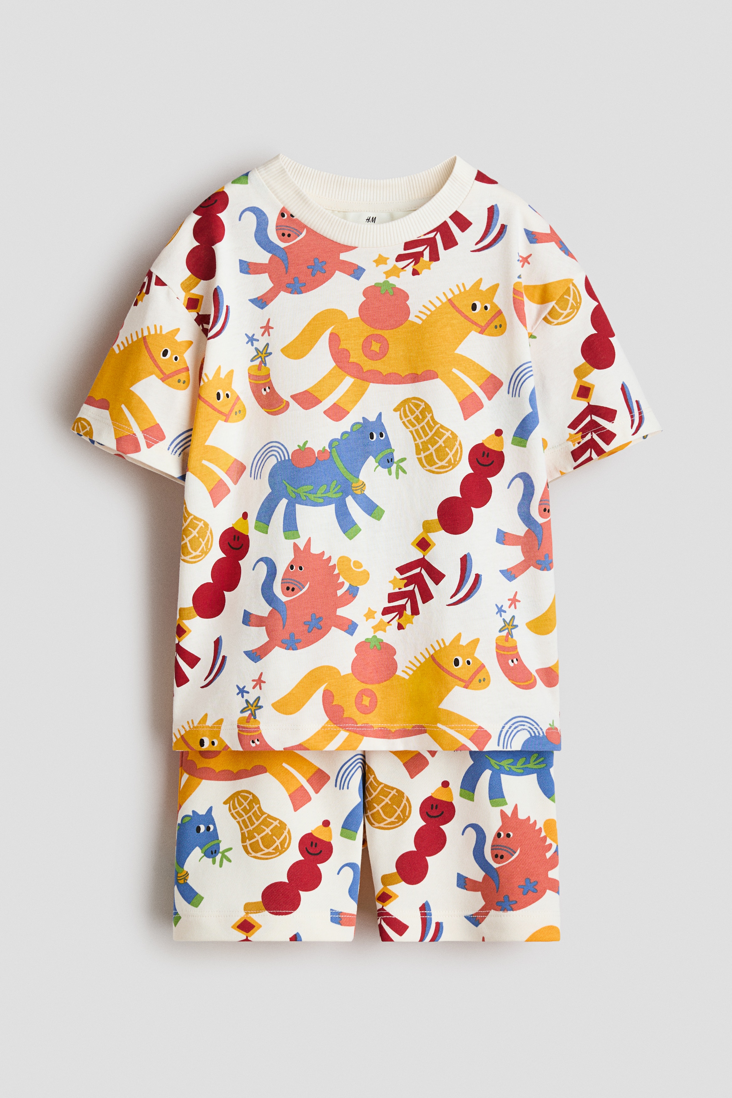 2-piece T-shirt and shorts set - White/Patterned