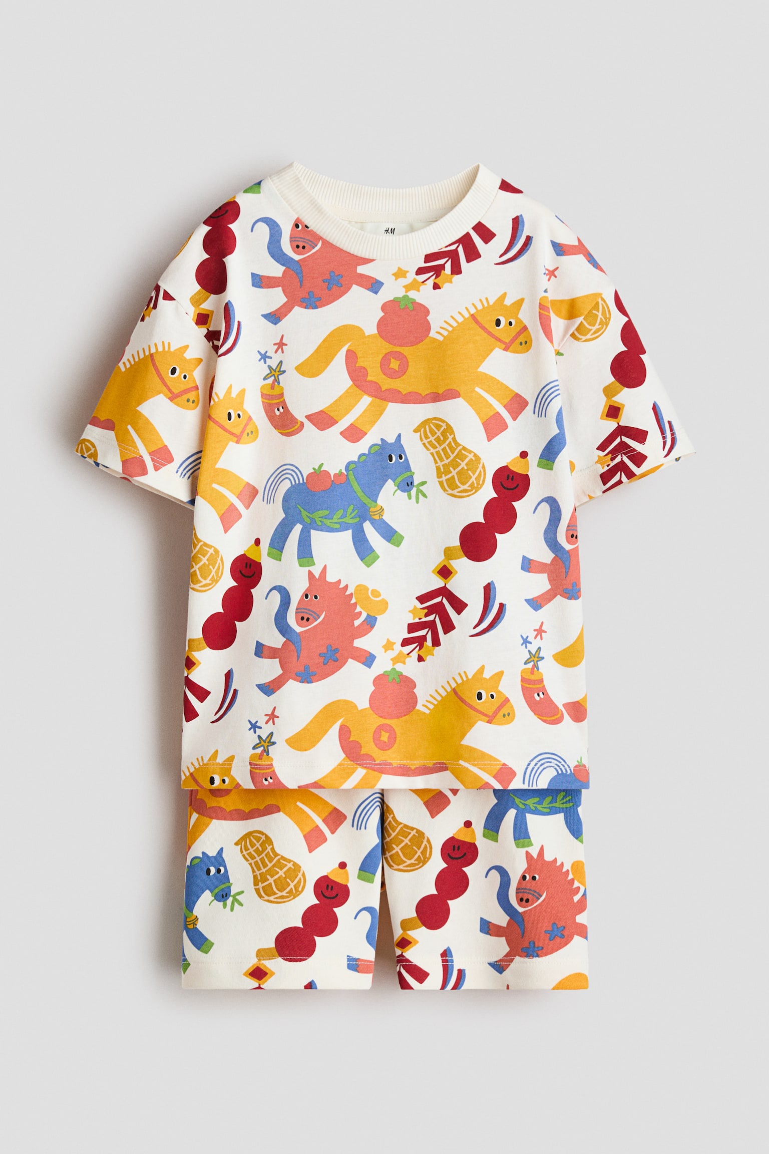 Bộ 2 món áo thun và quần short - Màu trắng/Hoa văn - 1