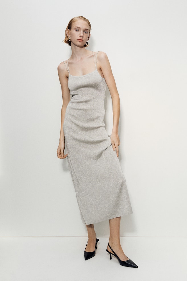 Glittery fine-knit maxi dress - Light grey - 3