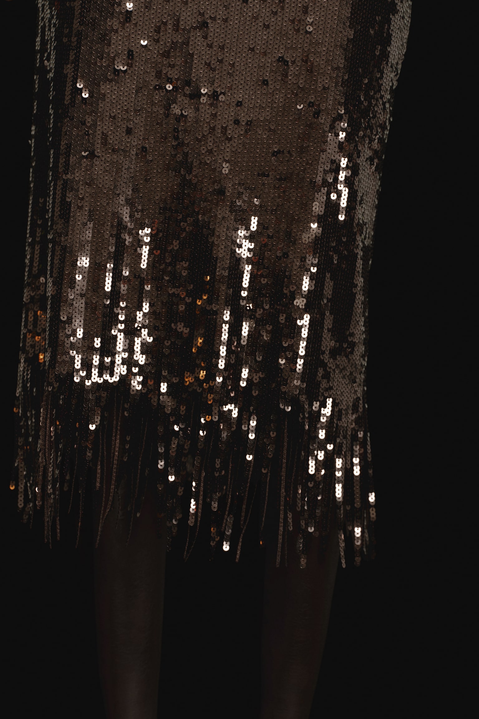 Fringe-trimmed sequined skirt - Dark brown - 5