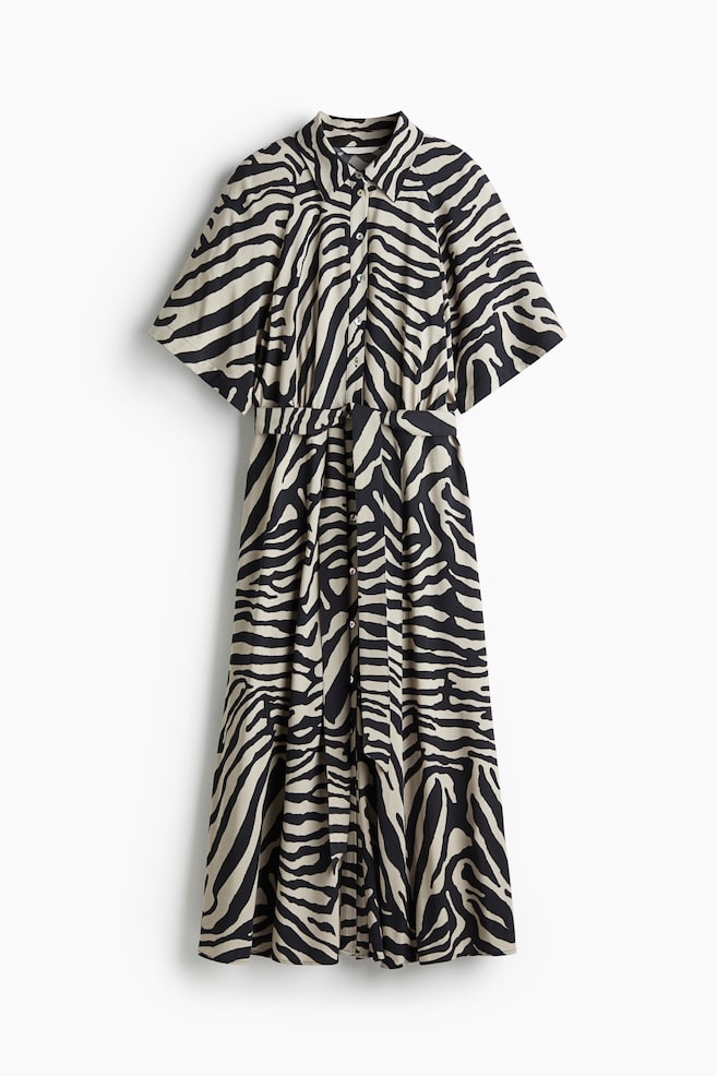 Tie Belt Shirt Dress - Cream/Zebra print/Black/Bright blue/White pattern/White/Blue floral/Dark khaki green/White/Blue pattern/White/Green pattern/Blue/Pattern/Cream/Black pattern/Beige/Leopard print/Black/Dark brown/Polka dot - 1
