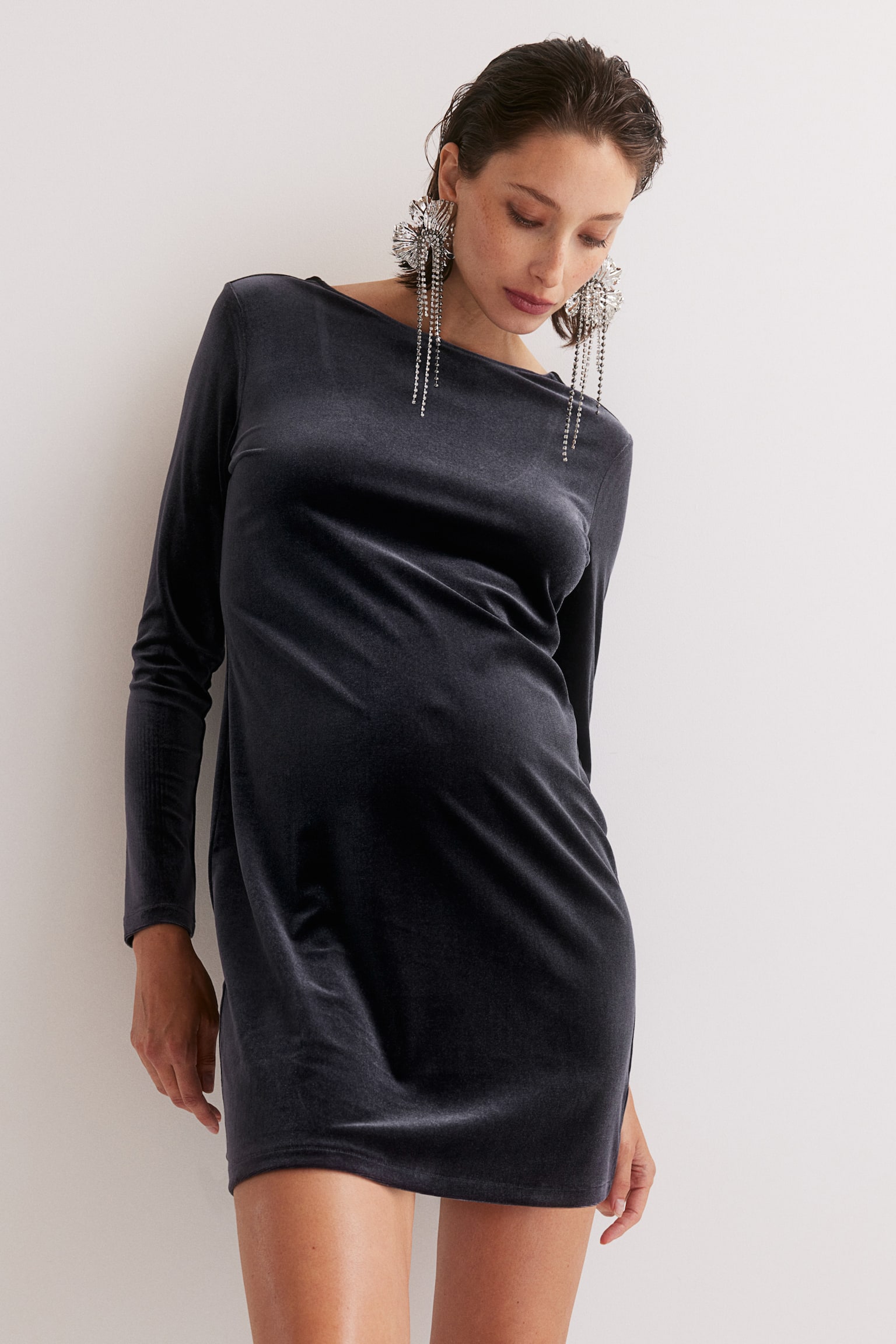 MAMA Deep-back velour dress - Navy blue/Dark red/Black - 1