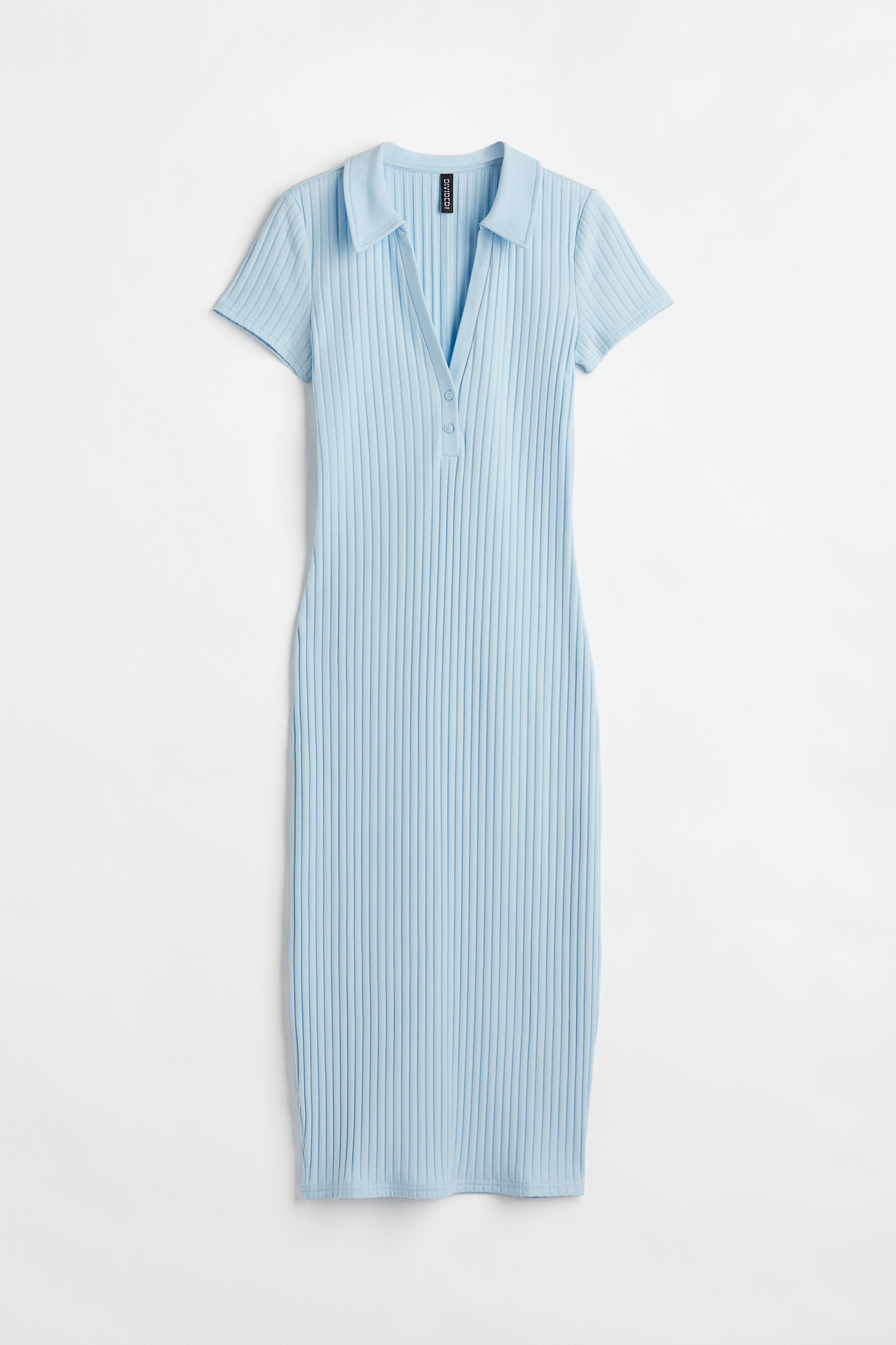 Collared Dress - Low-cut Neckline - Short sleeve - Light blue - Ladies | H&M  US