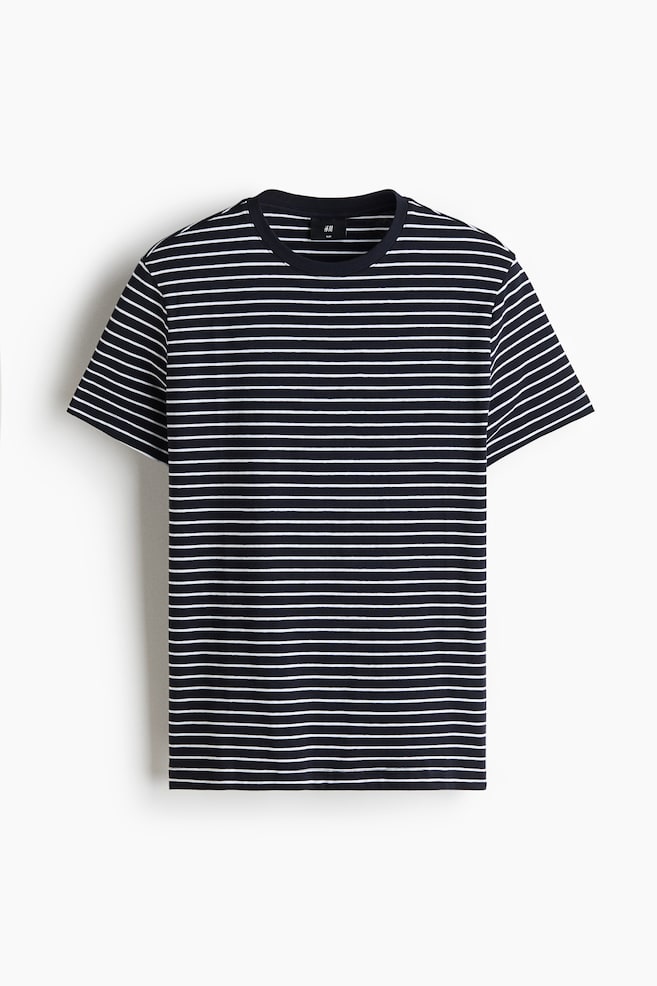 Slim Fit T-shirt - Navy blue/Striped/Dark brown/Black/White/Khaki green/Navy blue/Dark grey/Purple - 1