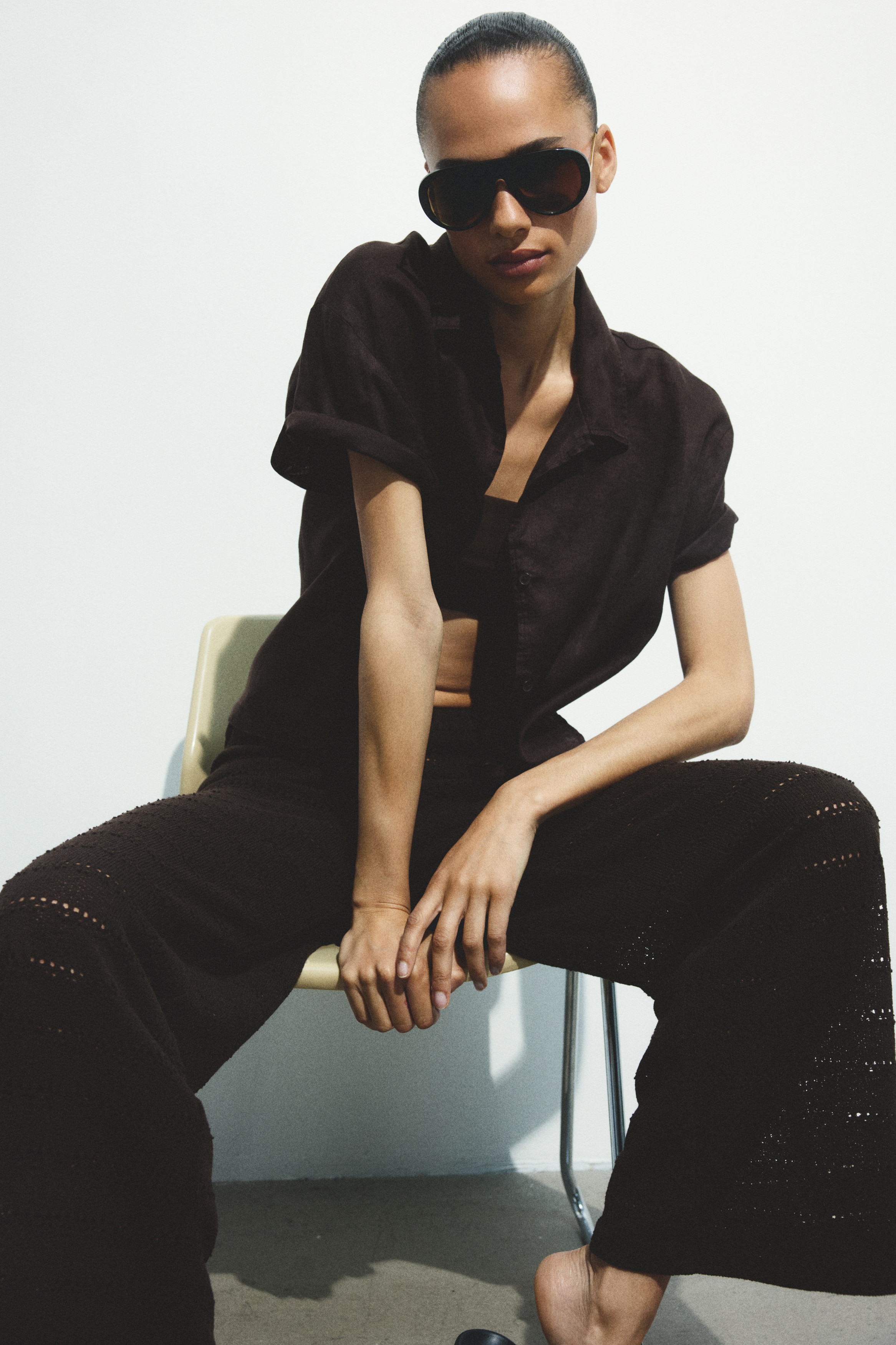 Women's Black/zigzag pattern Wide-Leg Textured-Knit Pants | H&M US