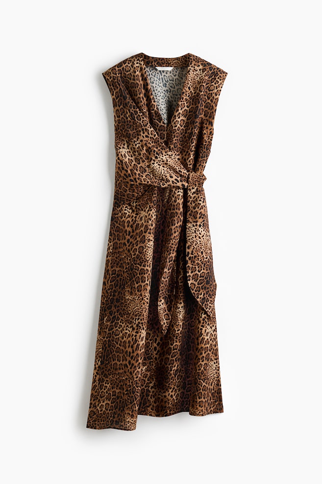 Sleeveless Wrap-Detail Dress - Brown/leopard print - 1