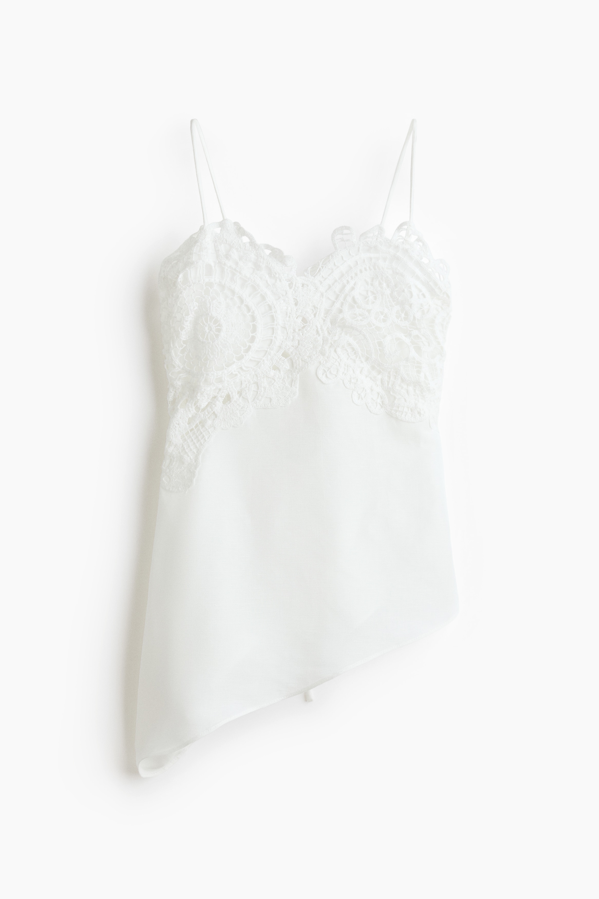 Top em mistura de linho com renda - Branco