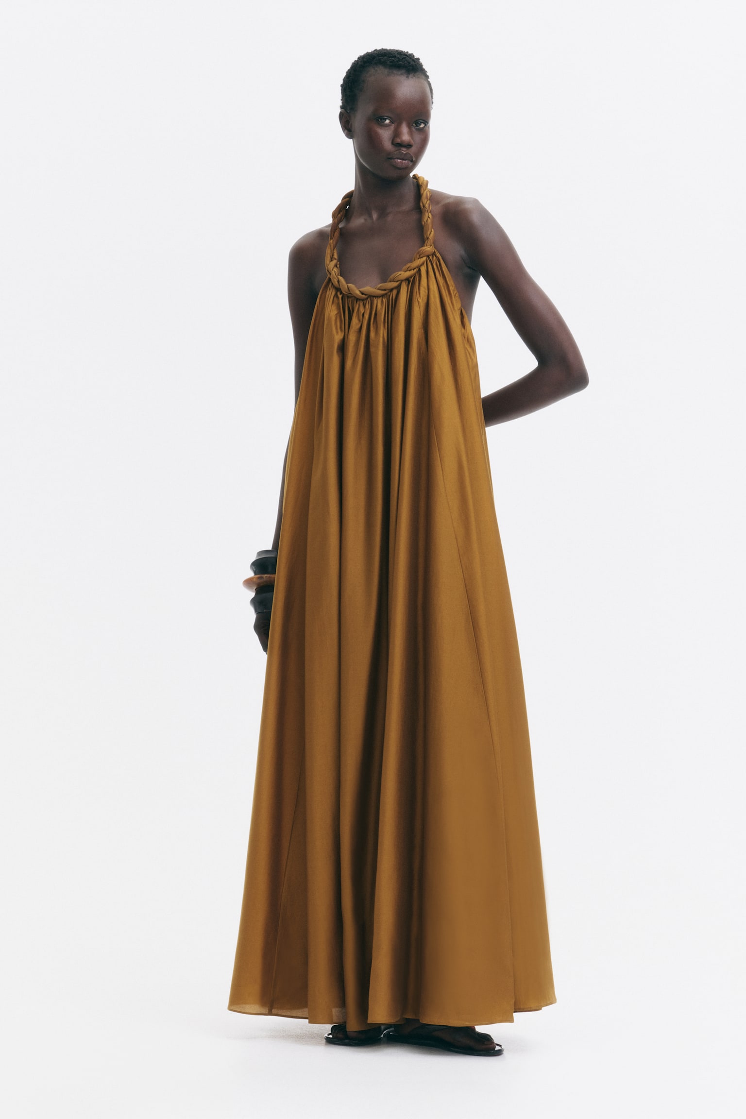 Braid-detail dress - Dark golden beige - 1