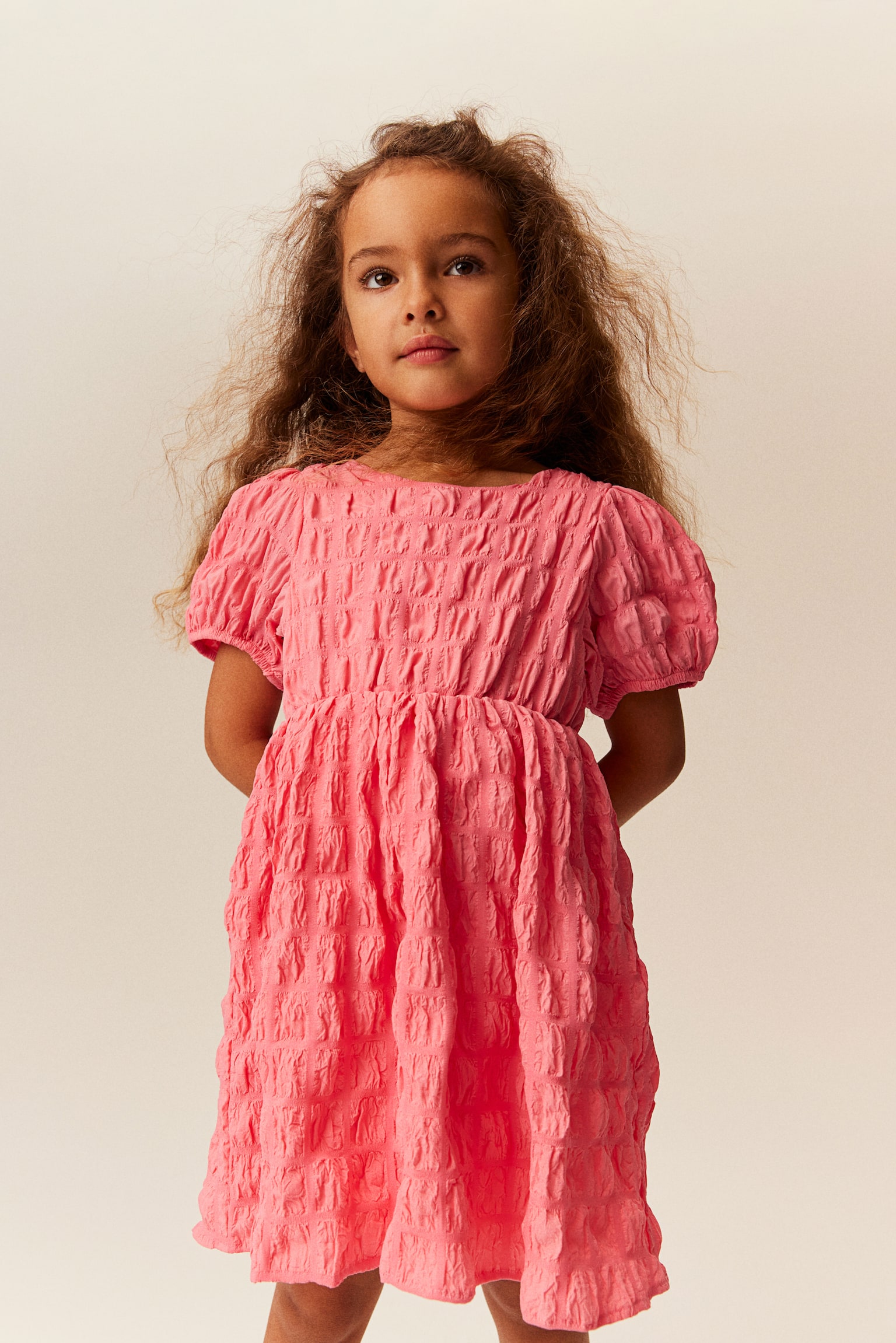 Puff-sleeved dress - Pink/Dark blue - 2