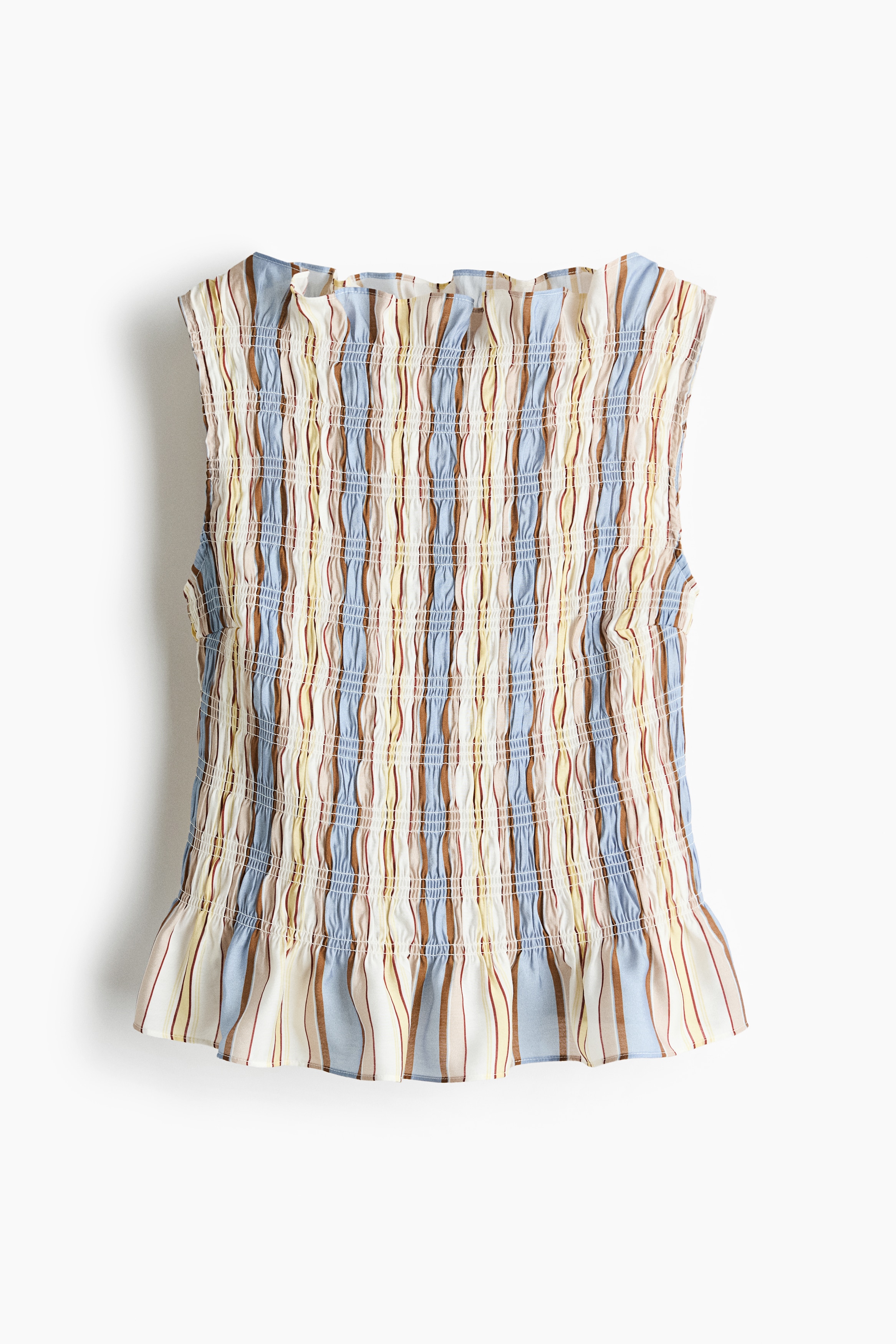 Top fruncido de viscosa - Beige claro/Rayas azules/Rojo/Rayas