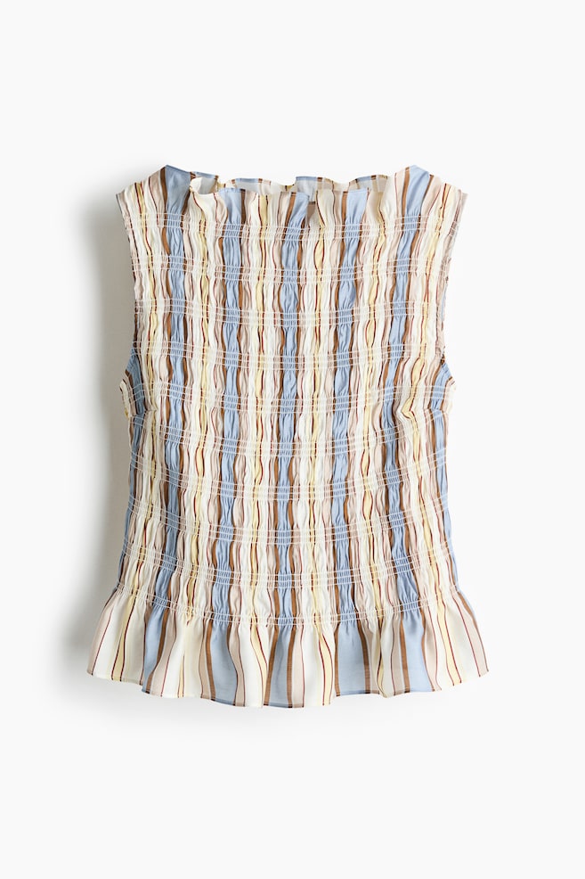 Smocked viscose top - Light beige/Blue striped/Red/Striped - 1