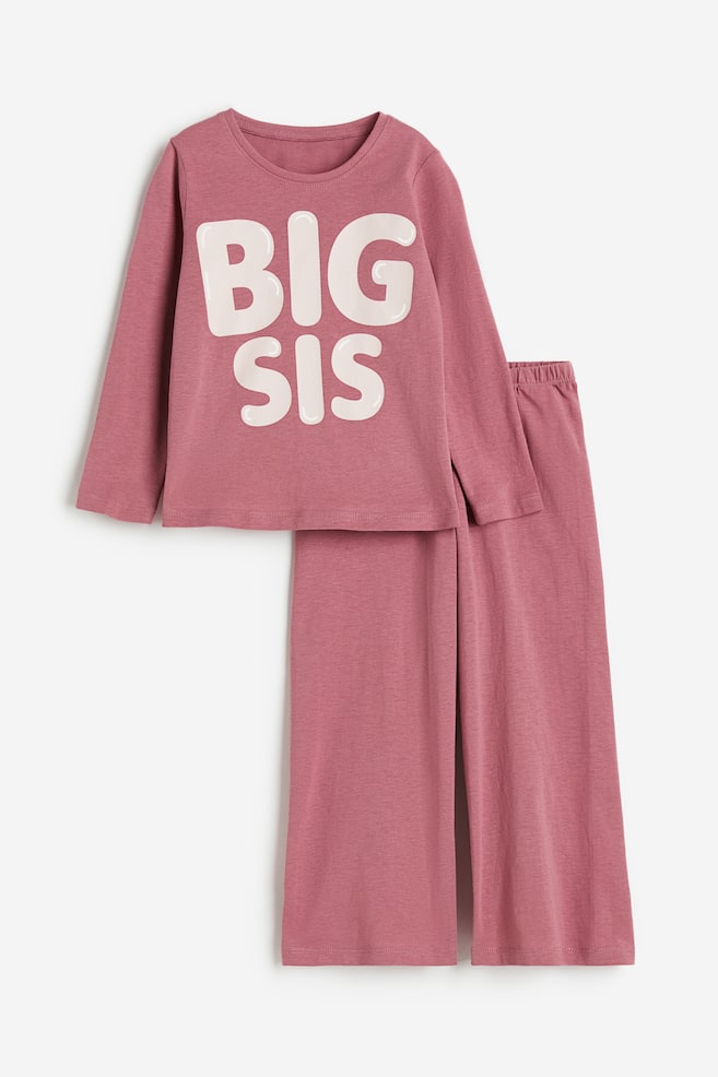 Cotton sibling pyjamas - Dark pink/Big Sis/Light beige/Lil Sis/Light pink/Lil Sis - 1