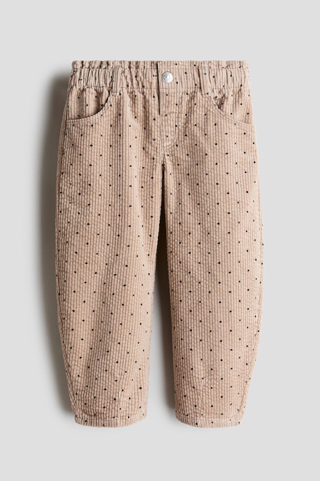 Corduroy barrel-leg trousers - Beige/Spotted/Cream/Floral - 1