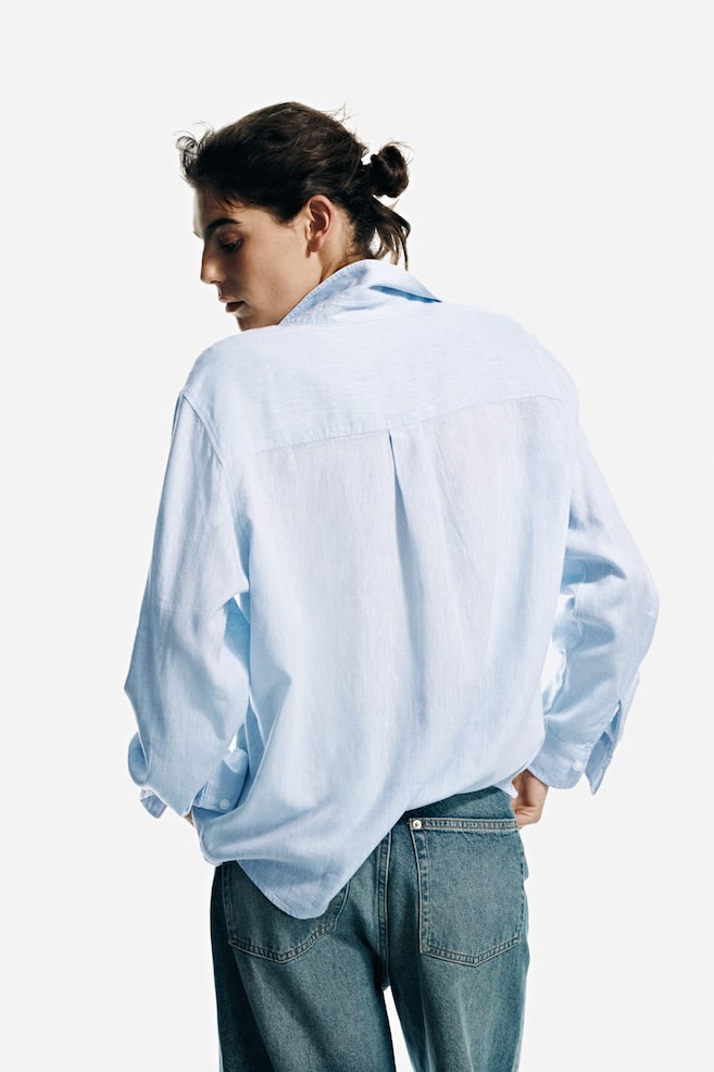Linen-blend Shirt-Light blue - 3