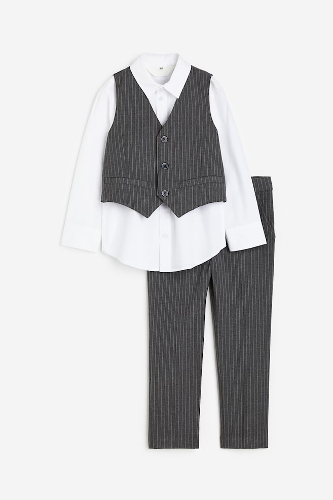 3-piece cotton set - Dark grey/Pinstriped/Dark grey/Checked - 1