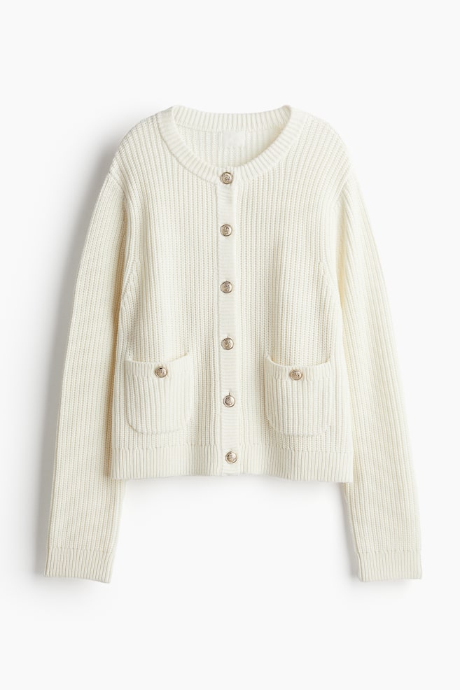 Rib-knit cardigan - Cream/Navy blue - 1