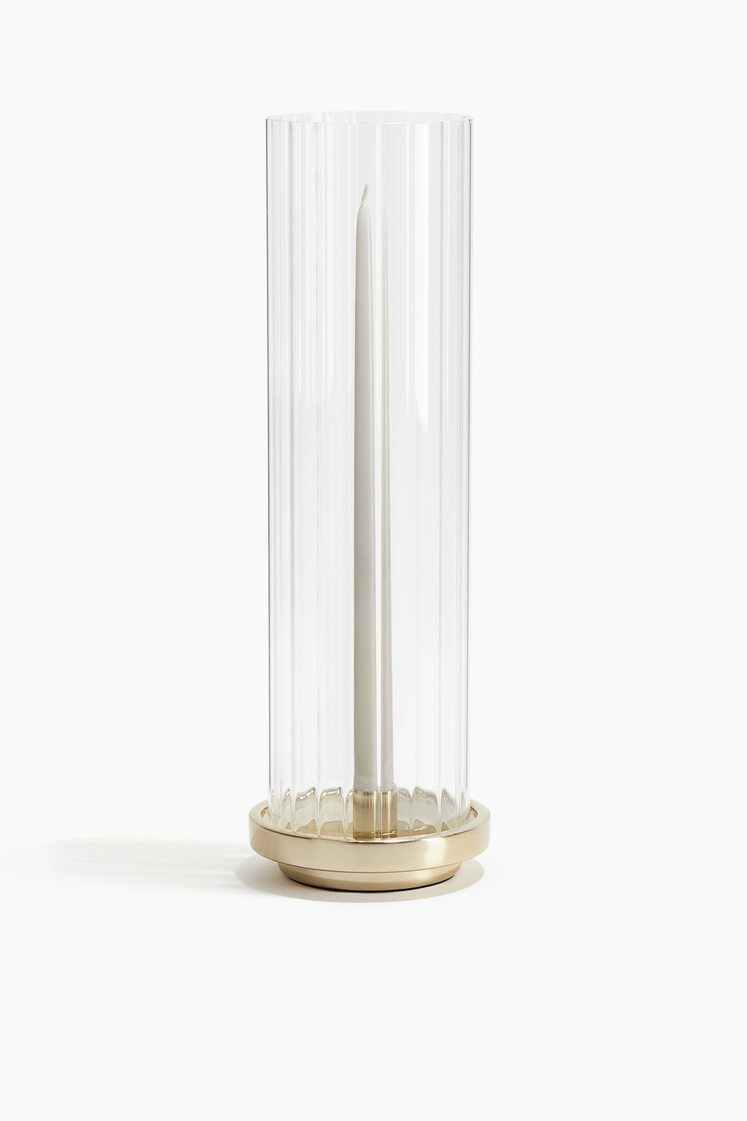 Candle lantern in clear fluted glass - Gold-coloured - 1