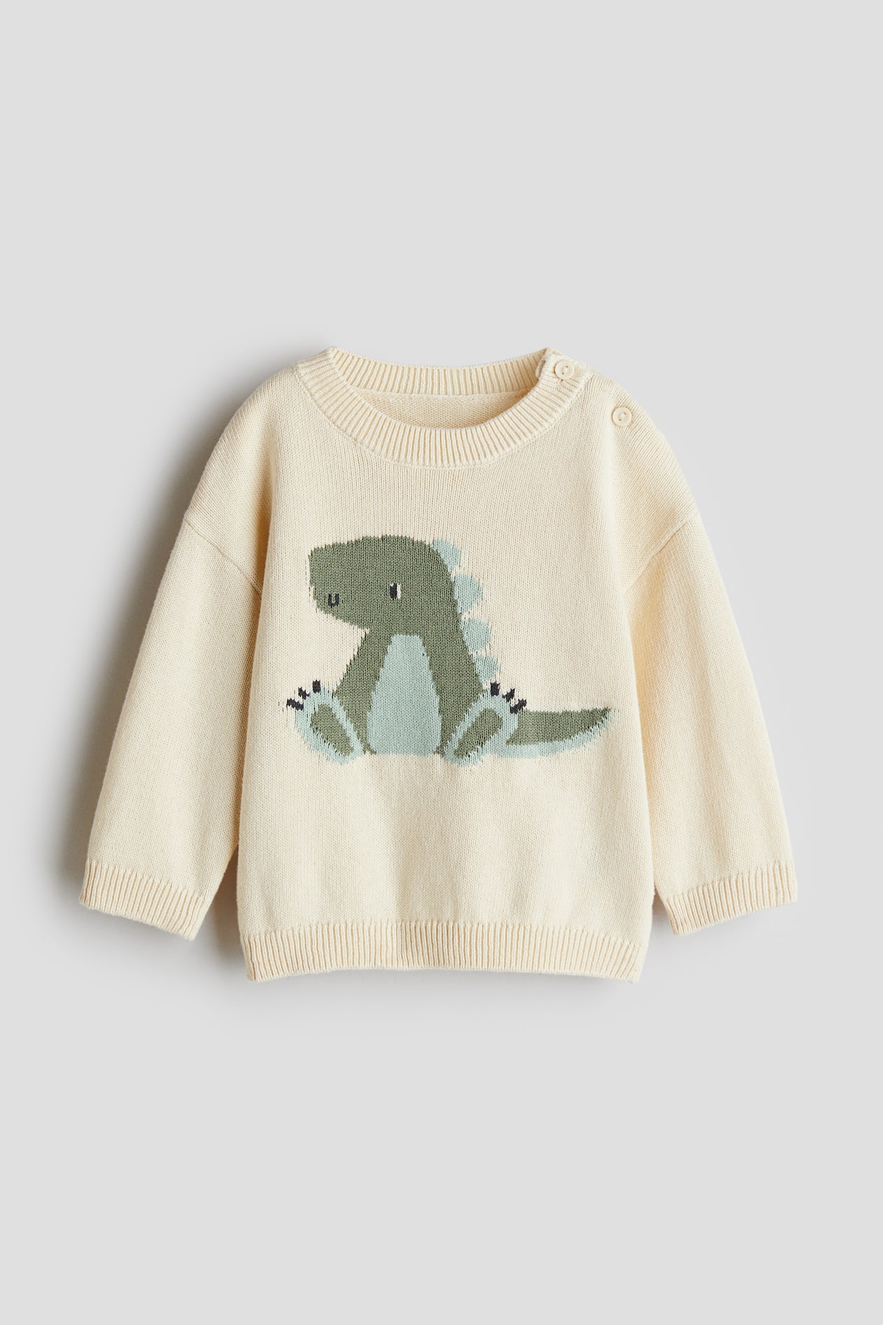 Pull en maille de coton jacquard - Beige clair/dinosaure - ENFANT | H&M FR
