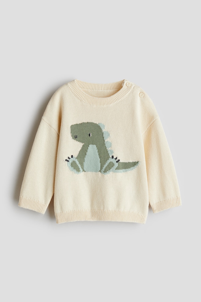 Jacquard-knit cotton jumper - Light beige/Dinosaur/Light beige/Cars/Grey marl/Dogs/Cream/Colour block/Light beige/Blue striped/Beige/Brown striped - 1