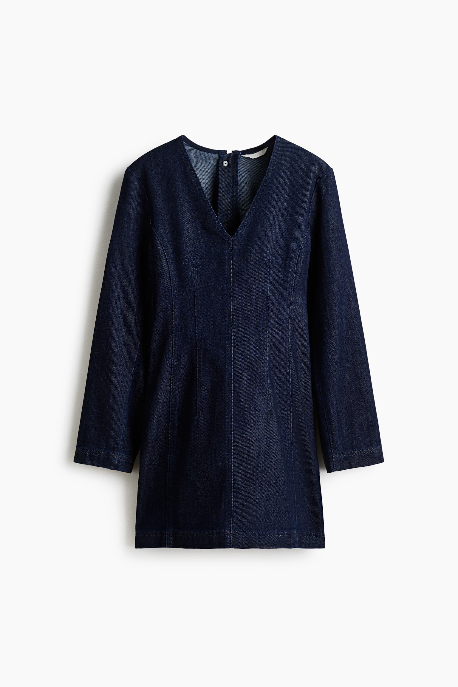 Robe à encolure en V en denim - Bleu denim foncé - 1