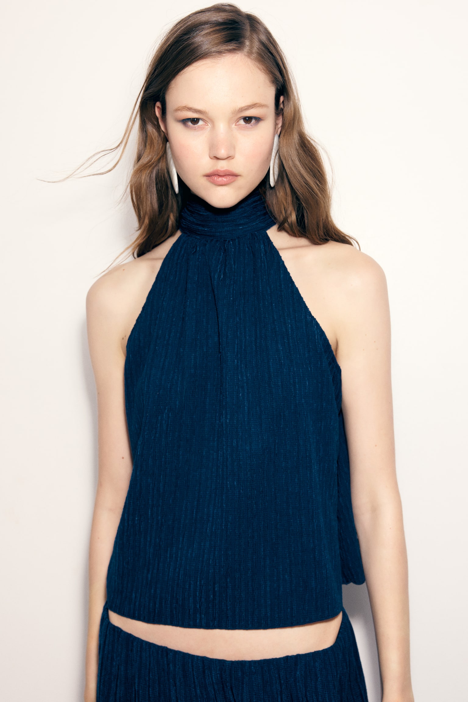 Textured halterneck top - Dark blue - 5
