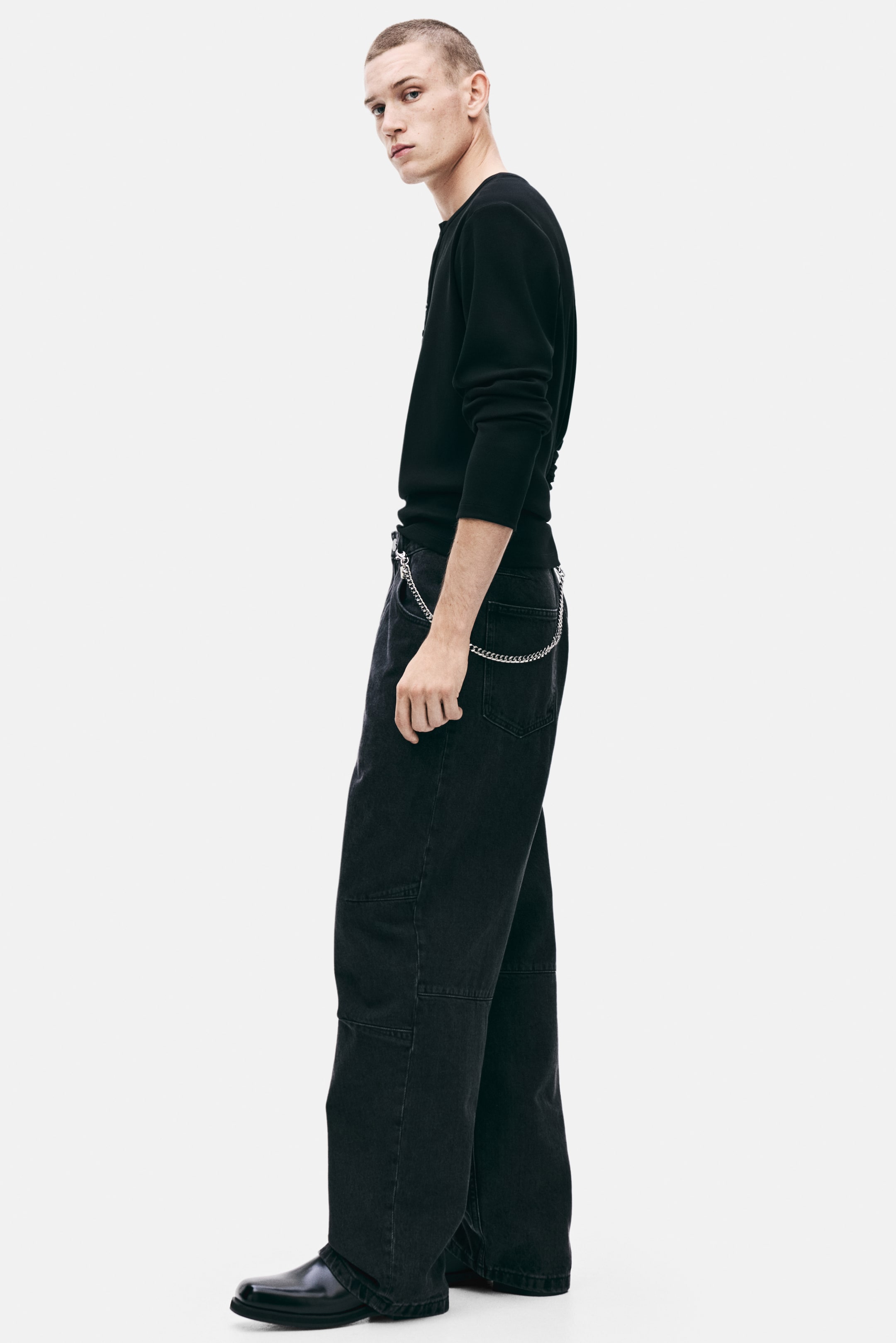 查看大圖: 縫合褶牛仔寬版褲 - 黑色 - Men | H&M 3