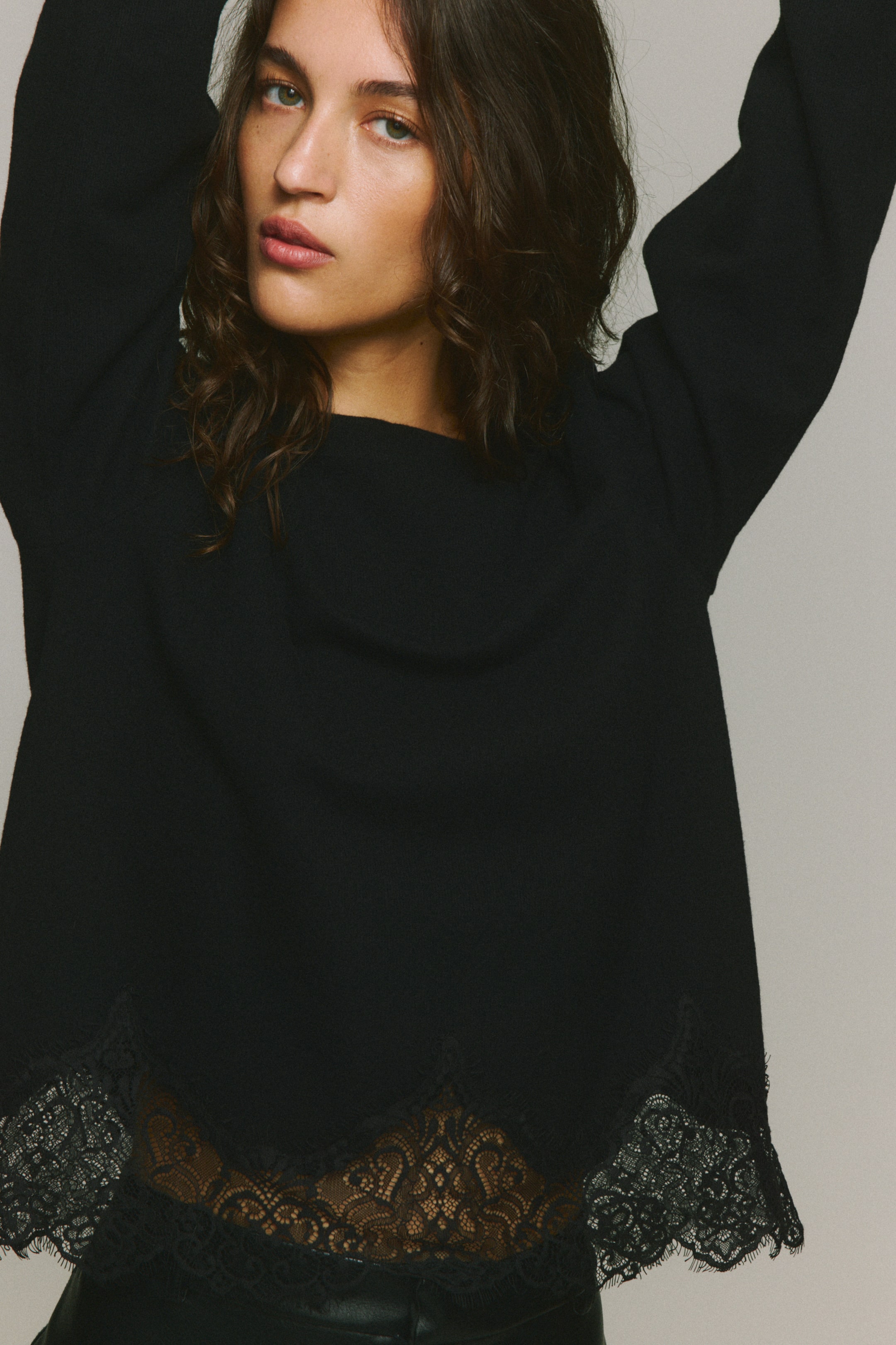 View larger image: Lace-Trimmed Jersey Top - Black - Ladies | H&M CA 1