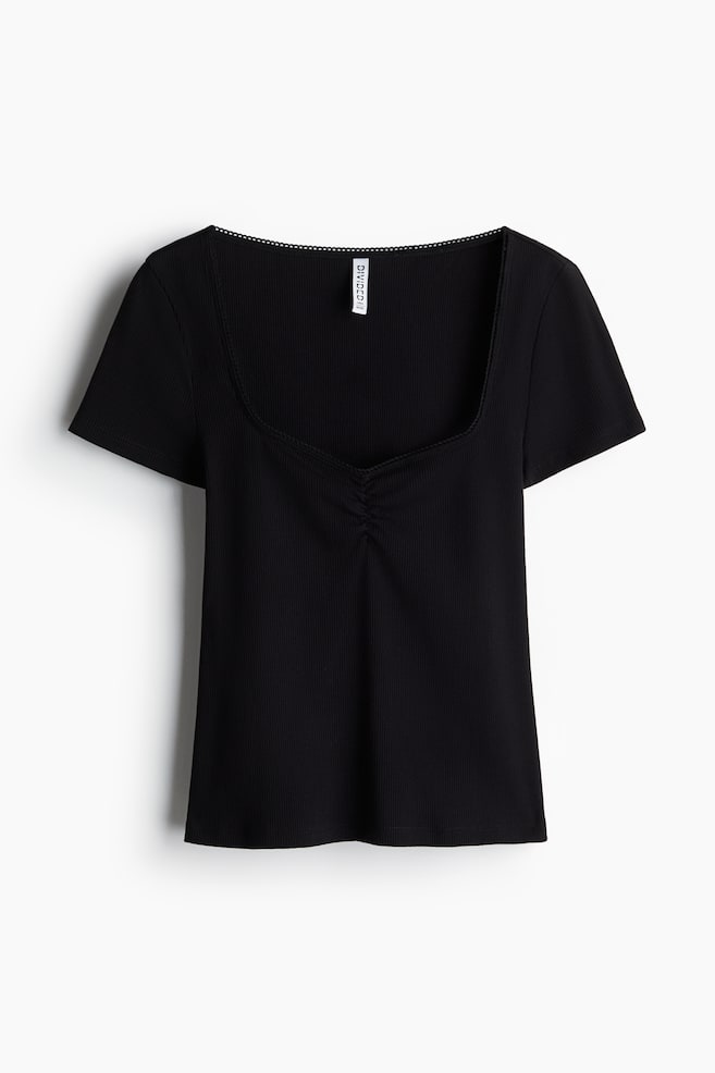 T-shirt met picotrandje - Zwart/Roomwit/bloemen/Roomwit/Lichtgrijs gemêleerd - 1