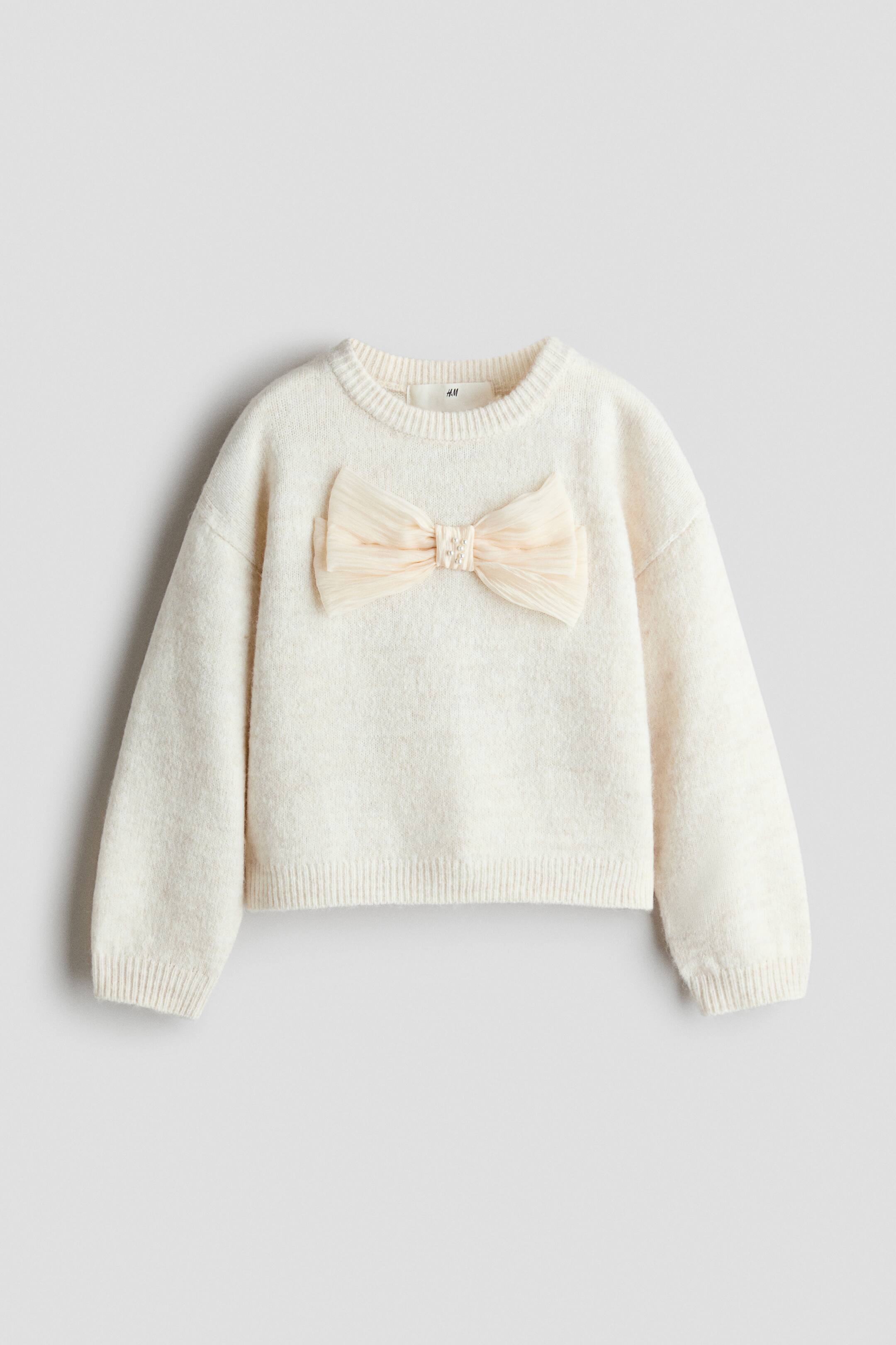View larger image: Appliquéd jumper - Light beige/Bow - Kids | H&M 1