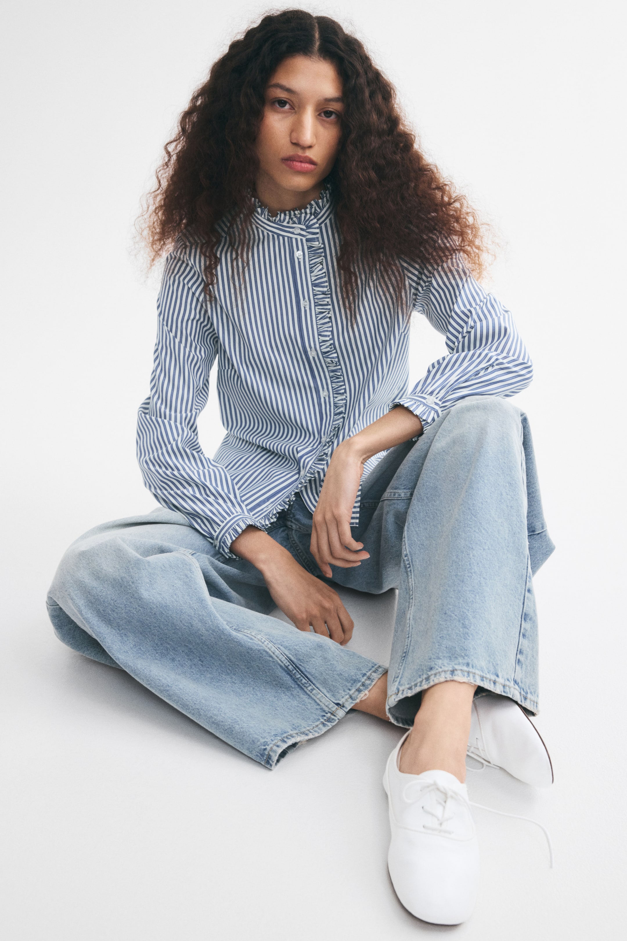 Ruffle-Trimmed Button-Front Blouse