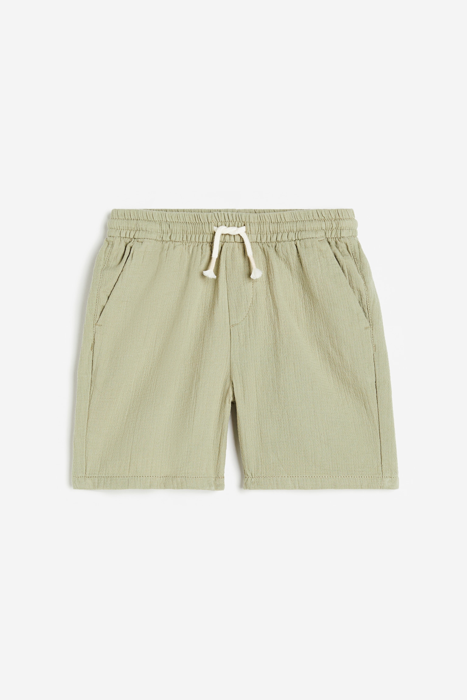 Crinkled cotton shorts - Light khaki green/Light beige/Navy blue - 1