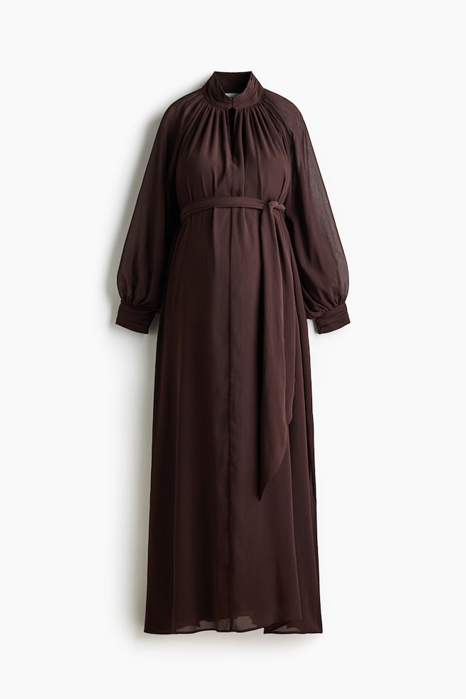 MAMA Langermet kjole i chiffon - Mørk brun - 1