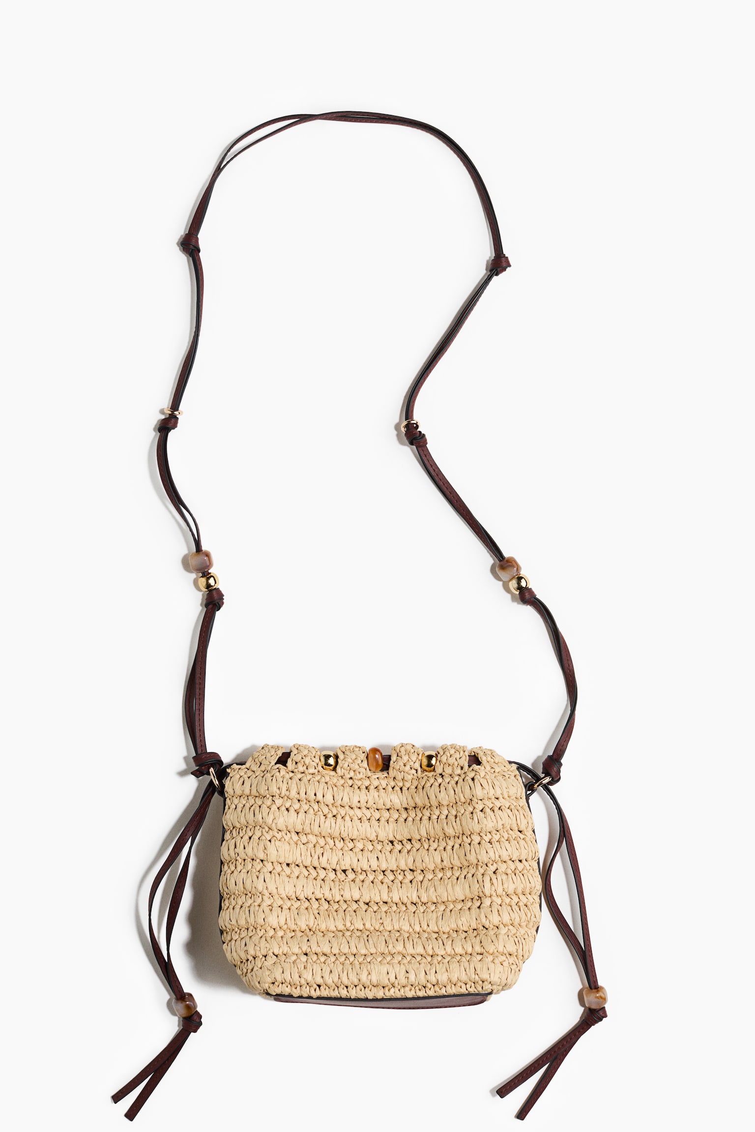 Bead-detail straw crossbody bag - Beige/Dark brown/Khaki green - 1