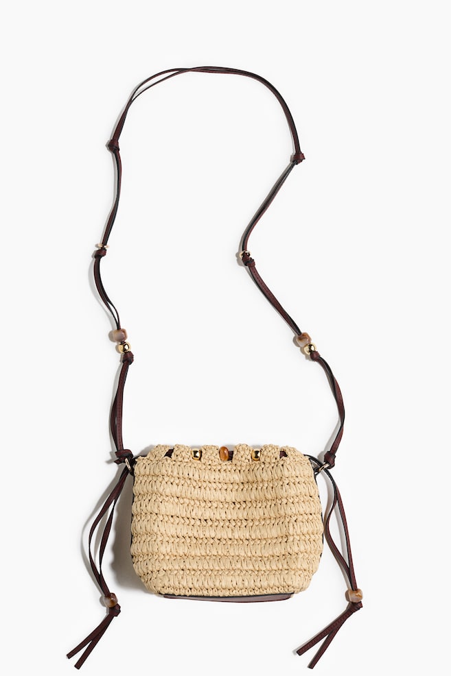 Bead-detail straw crossbody bag - Beige/Dark brown/Khaki green - 1
