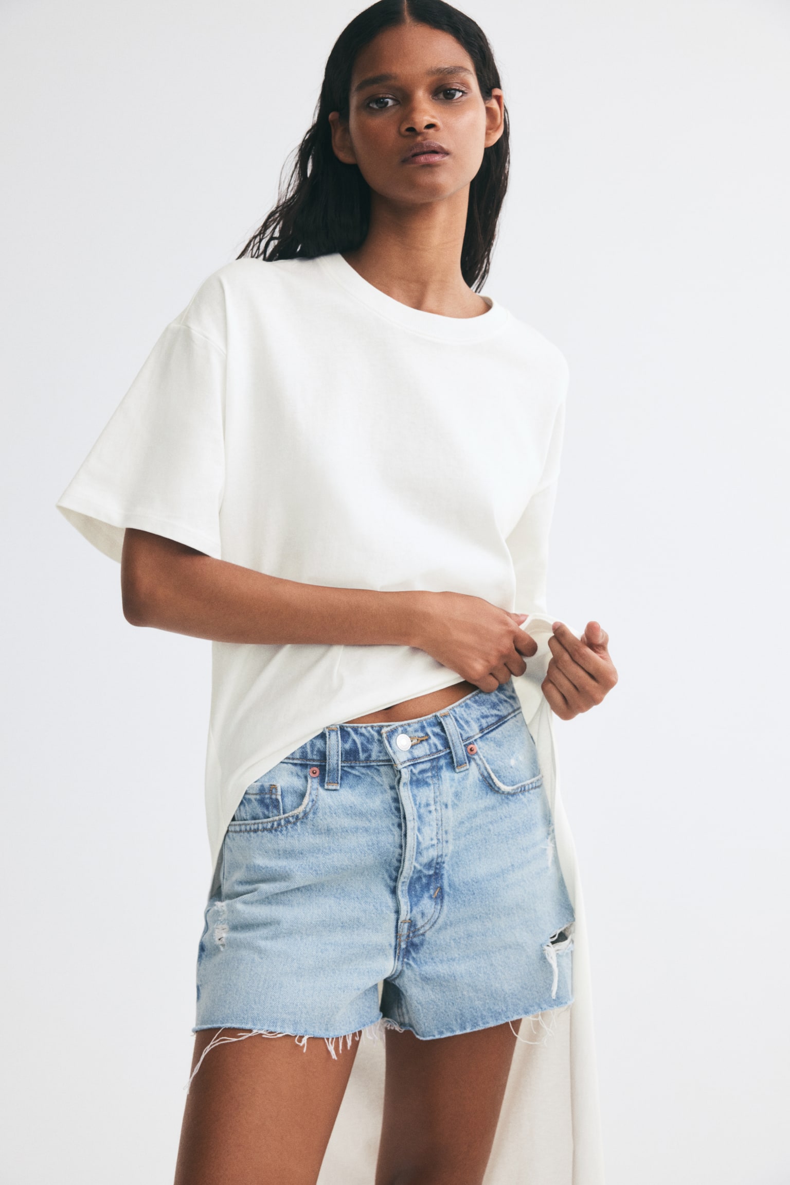 High-low T-shirt - Ivory - 1
