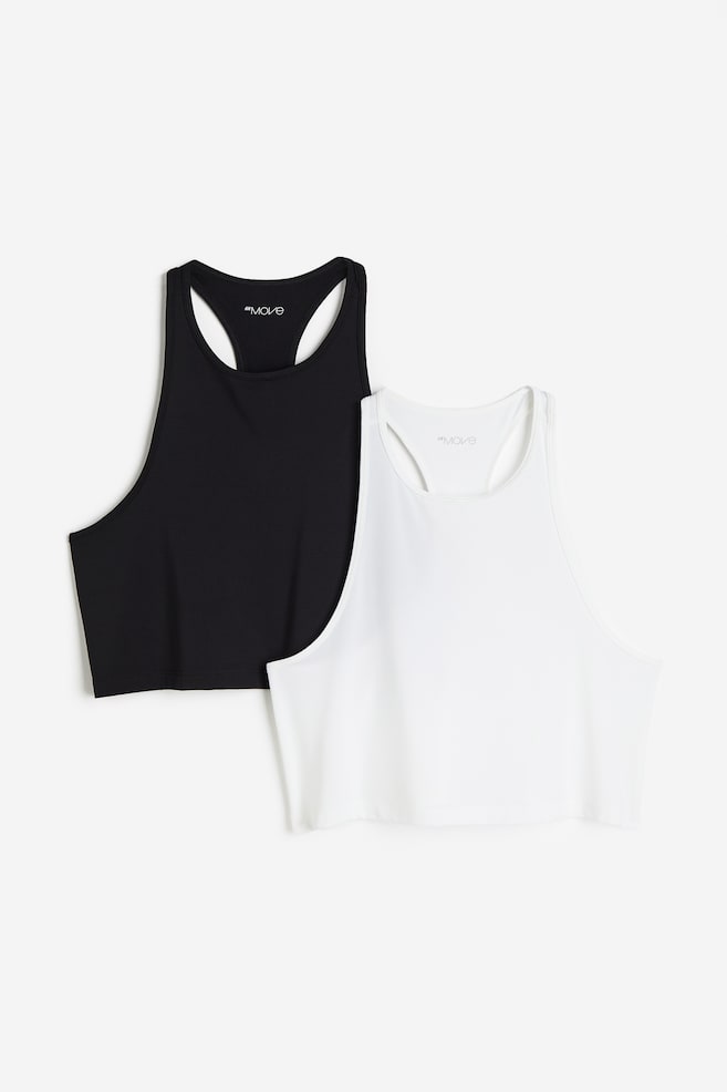 2-pack DryMove™ cropped sports vest tops - Black/White/Light grey/Pigeon blue - 2