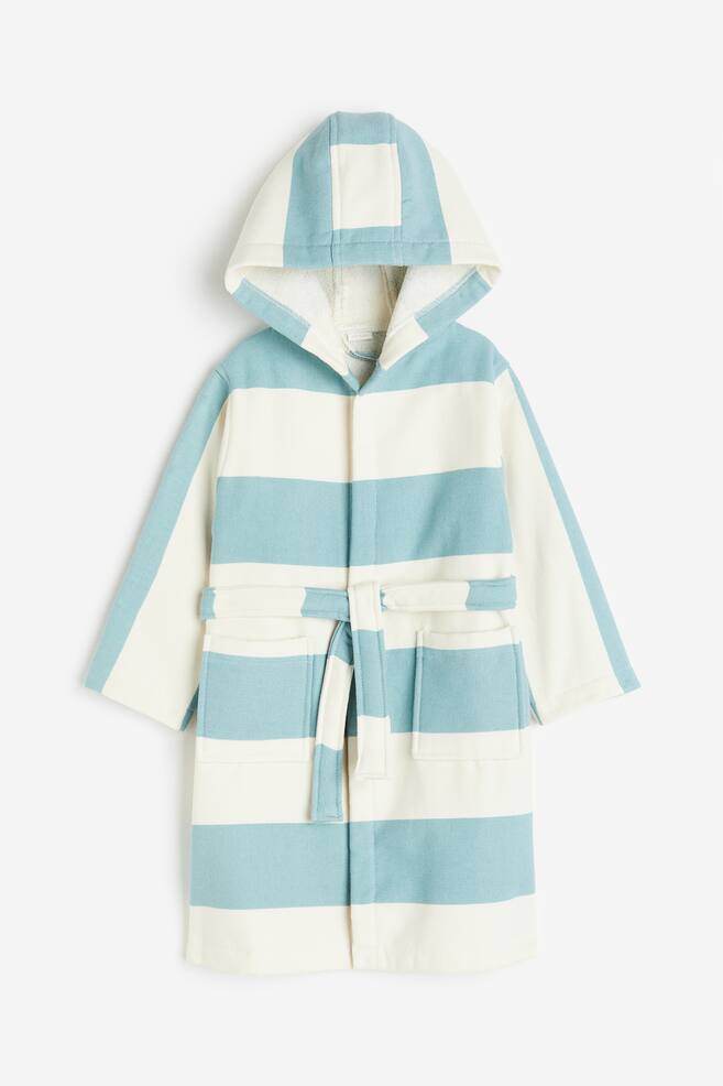Striped terry dressing gown - Light turquoise/Striped/Yellow/Striped/Light grey/Striped - 1