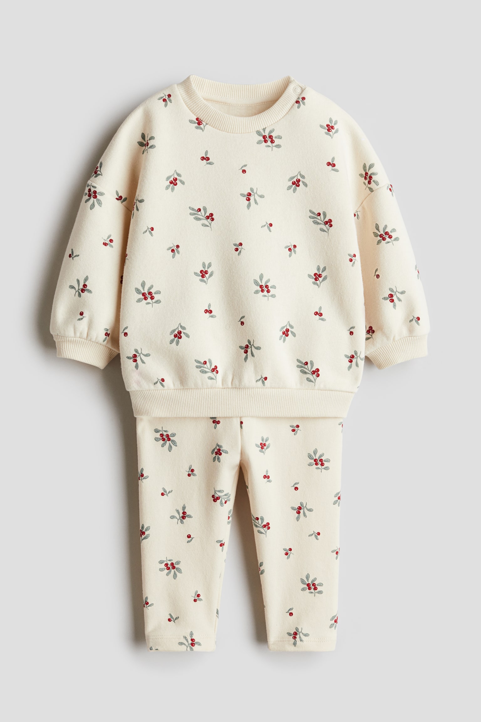 2-piece sweatshirt and leggings set - Cream/Berries/Light pink/Patterned - 1