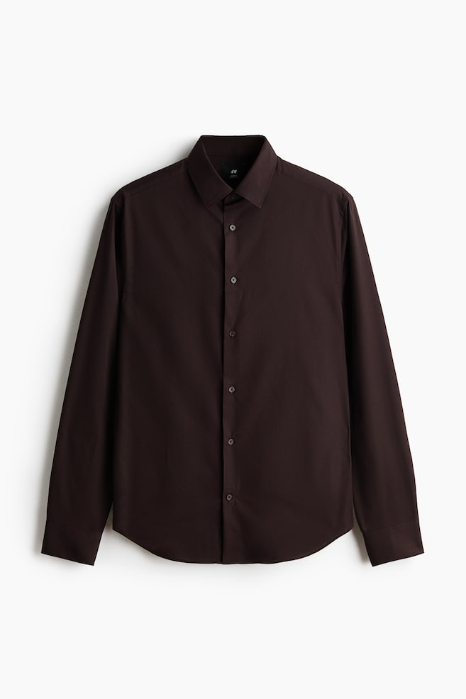 Slim Fit Easy-iron Shirt - Dark brown/Blue/striped/Light pink/striped/Dark gray/Khaki green/Light blue/striped/Black/Light blue/White - 1