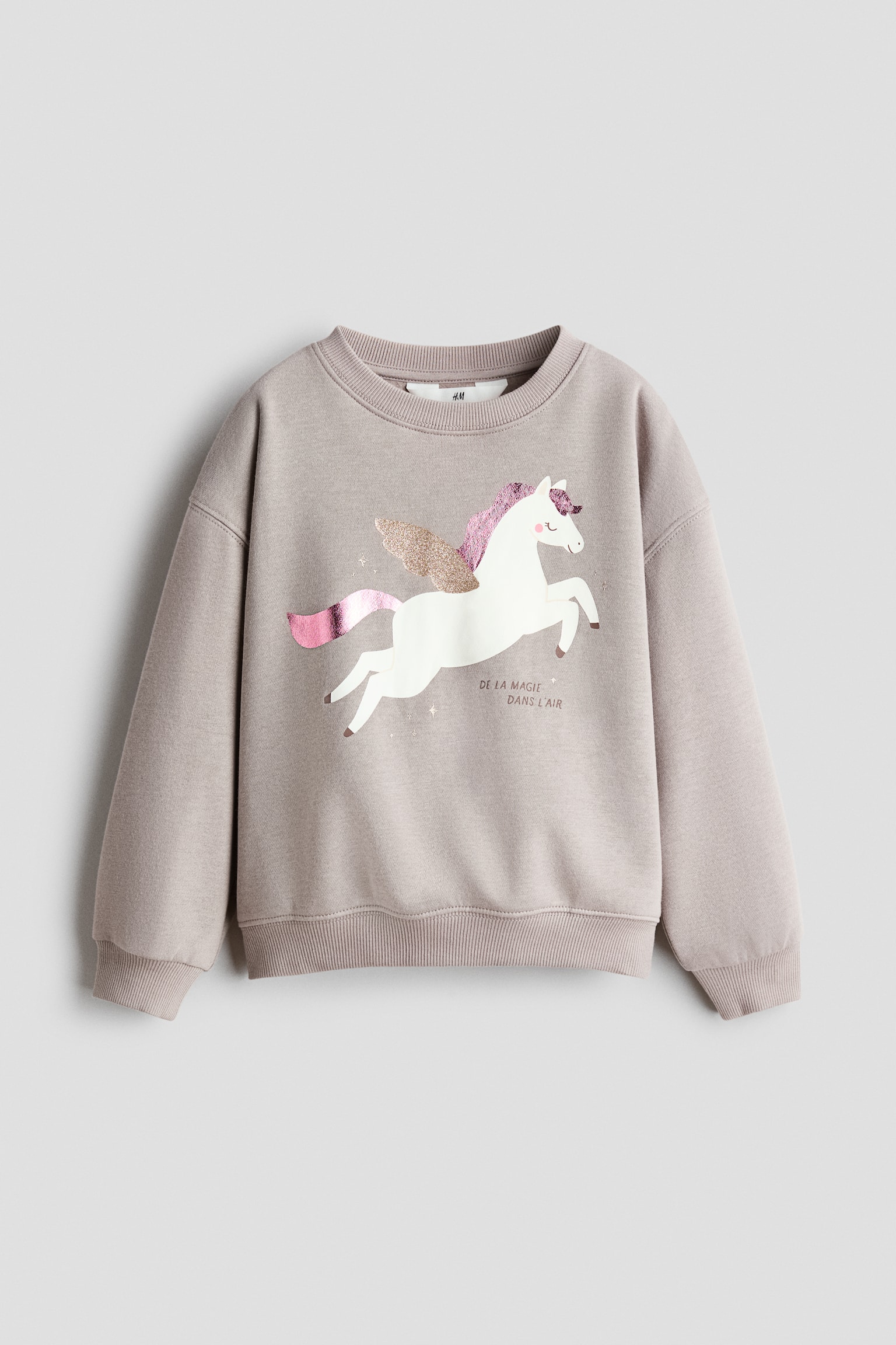 Motif-Detail Brushed-Inside Sweatshirt - Taupe melange/Pegasus/Light gray melange/Mon Amie/Dark brown/Amour/Ivory/Milan/Light turquoise/Paris/Light pink/strawberries
