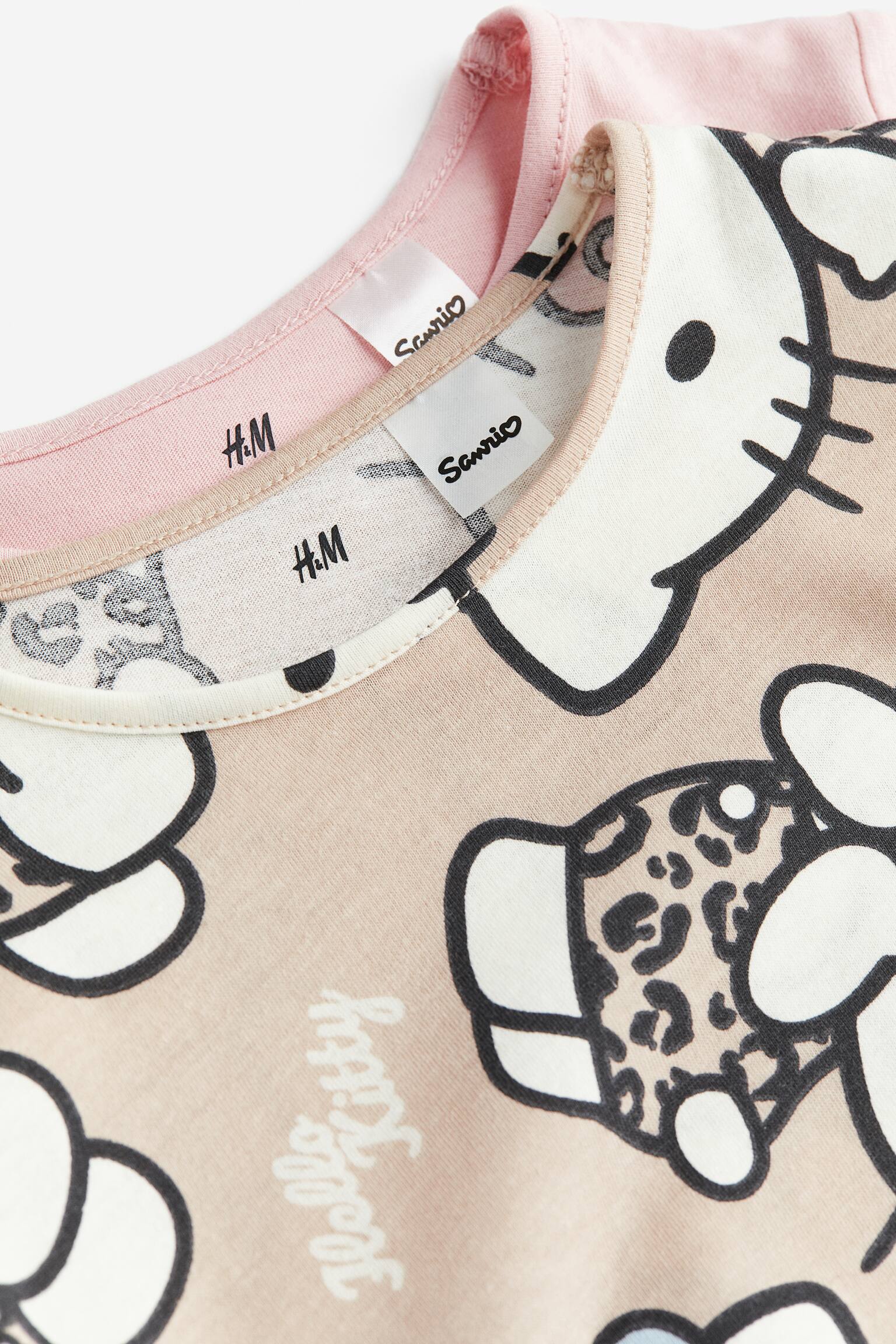 2-pack Long Sleeve Jersey Tops - Light pink/Hello Kitty/Dark grey/Pokémon - 2