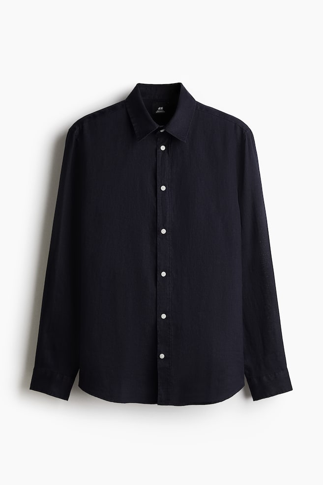 Chemise Regular Fit en lin - Bleu marine - 1