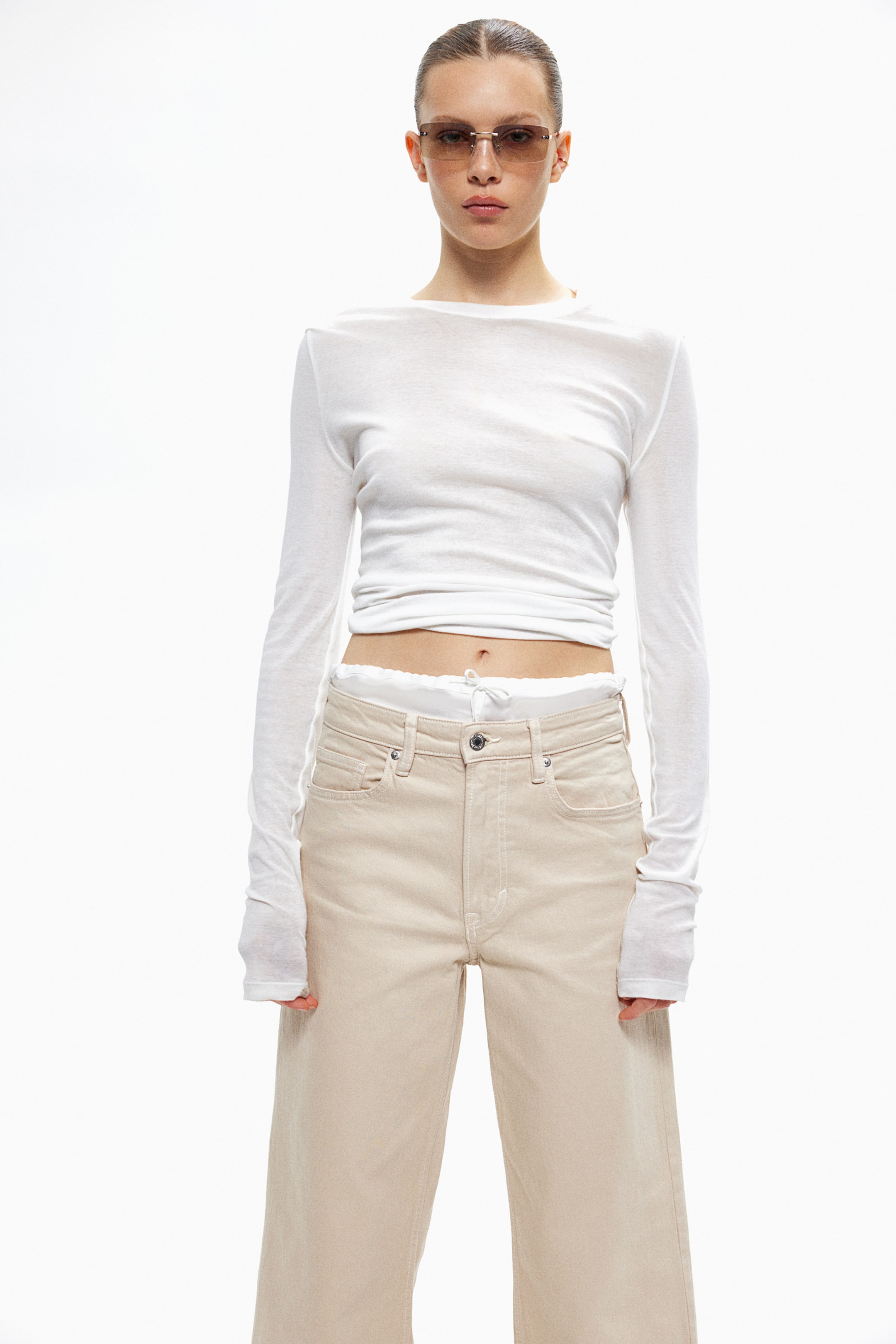 Wide High Cropped Jeans - Light beige - Ladies | H&M GB 2