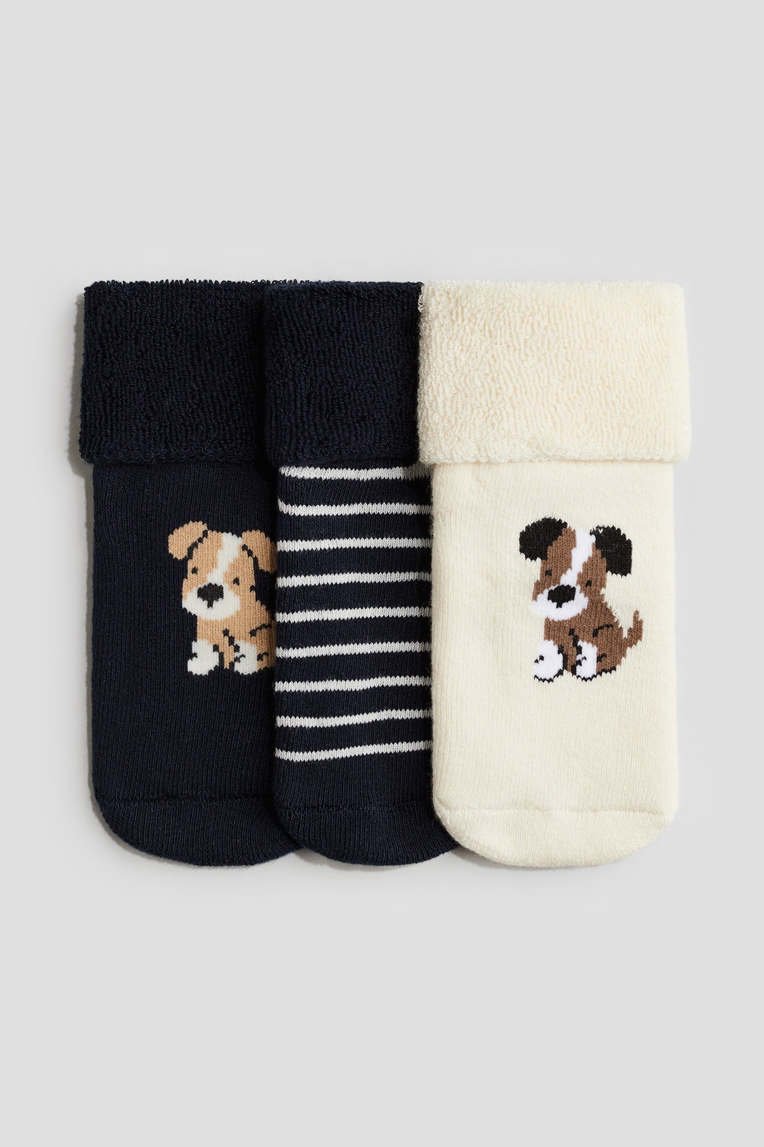 Pack de 3 pares de meias em turco - Preto/Cães/Cinzento/Ovelha/Cinzento/Pinguim/Vermelho/Urso/Branco/Corações/Rosa claro/Coelhinho - 1